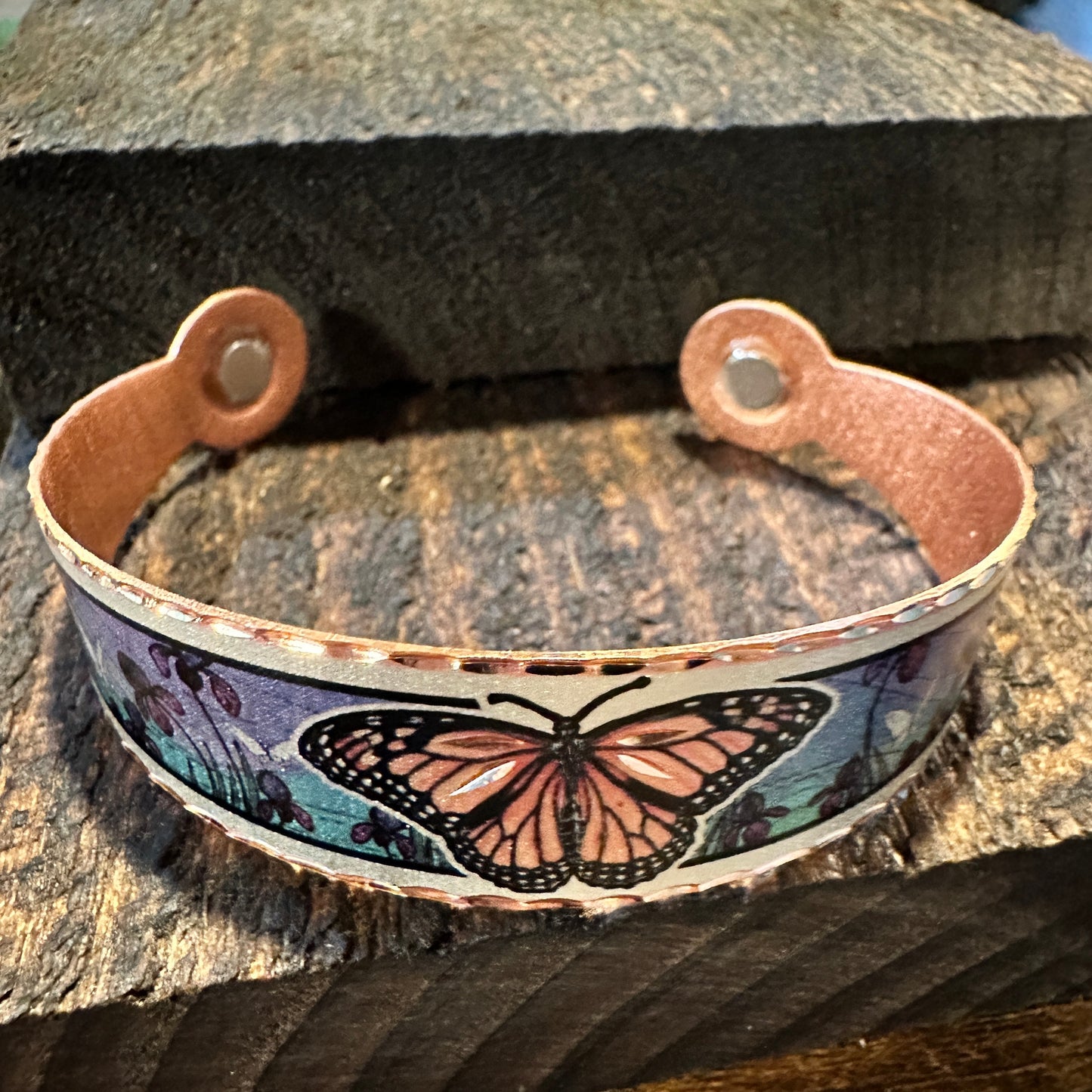 Handmade Boho Copper Monarch Butterfly Magnet Bracelet, Arthritis Copper Healing, Gift Box - Silver Elegant