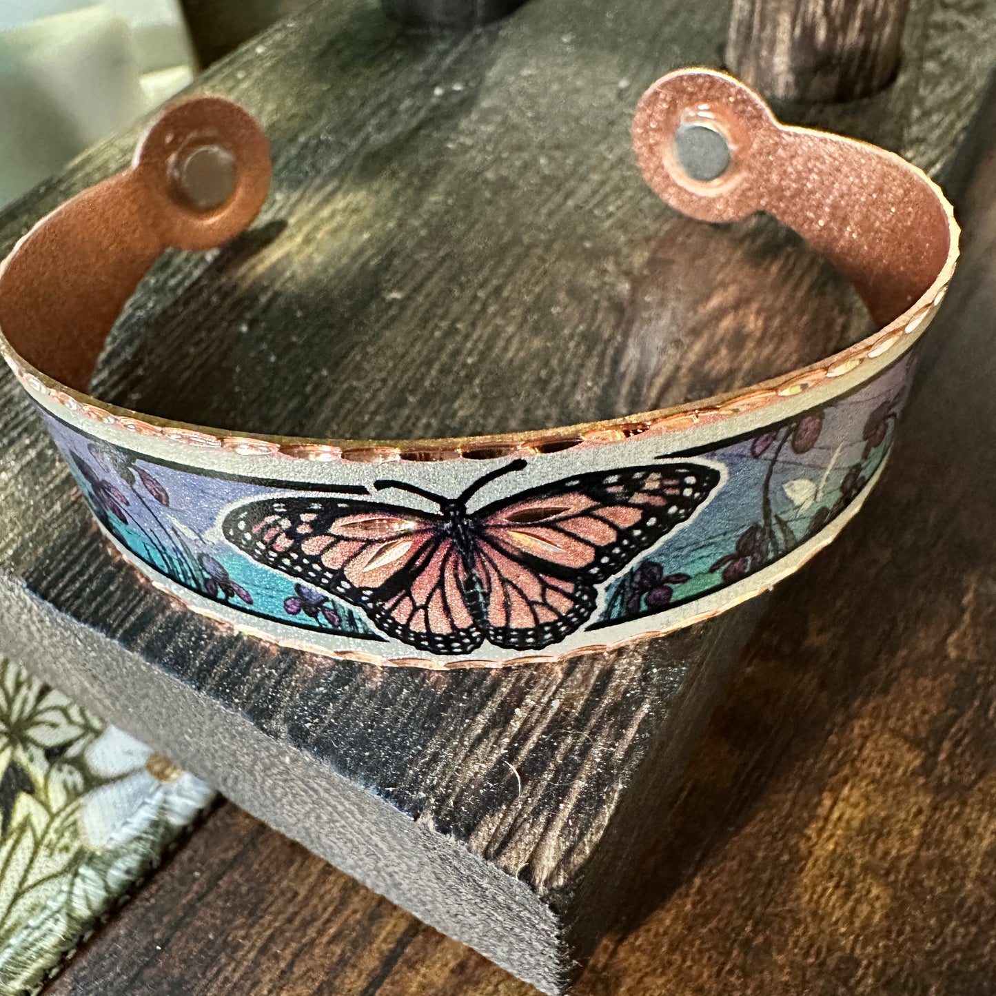 Handmade Boho Copper Monarch Butterfly Magnet Bracelet, Arthritis Copper Healing, Gift Box - Silver Elegant