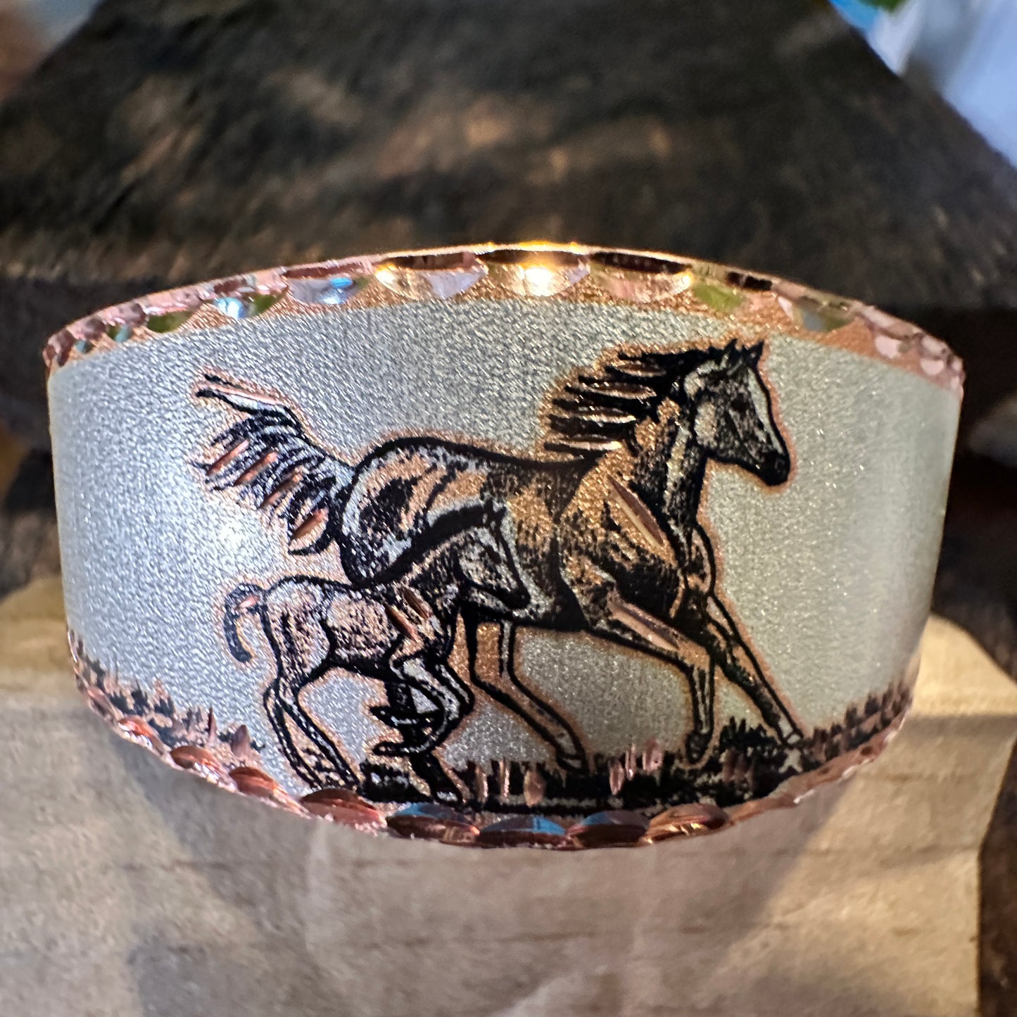 Handmade Boho Estuarian Cuff Bracelet, Horse and Pony Wide Cuff Bracelet, Gift Box - Silver Elegant