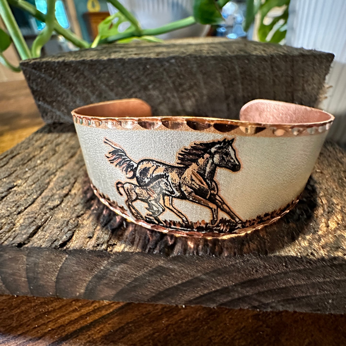 Handmade Boho Estuarian Cuff Bracelet, Horse and Pony Wide Cuff Bracelet, Gift Box - Silver Elegant