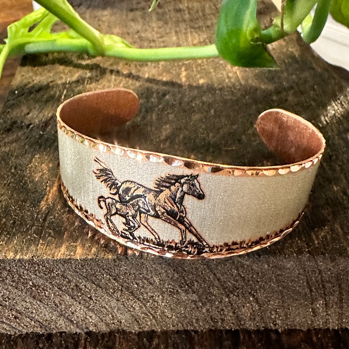 Handmade Boho Estuarian Cuff Bracelet, Horse and Pony Wide Cuff Bracelet, Gift Box - Silver Elegant