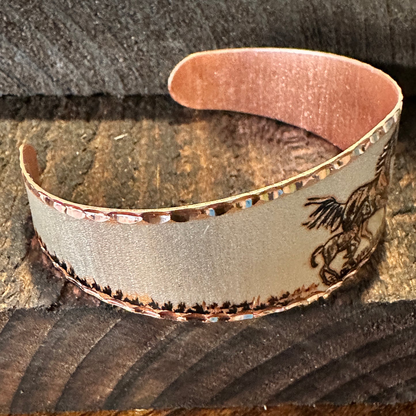 Handmade Boho Estuarian Cuff Bracelet, Horse and Pony Wide Cuff Bracelet, Gift Box - Silver Elegant