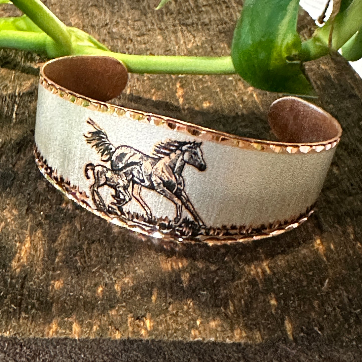 Handmade Boho Estuarian Cuff Bracelet, Horse and Pony Wide Cuff Bracelet, Gift Box - Silver Elegant