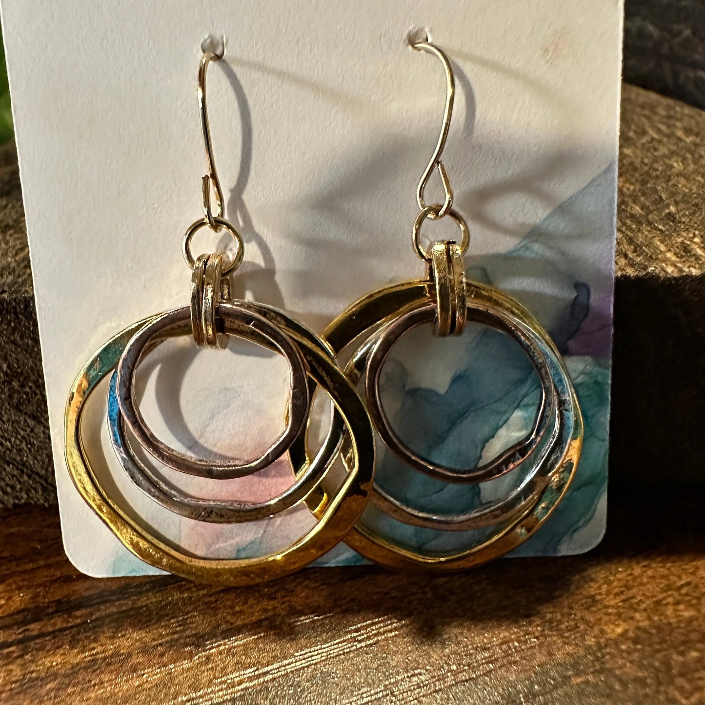 Boho Handcrafted Cowgirl Chic Gold Plated & Silver Loop Wire Drop Earring, Gift Box - Silver Elegant
