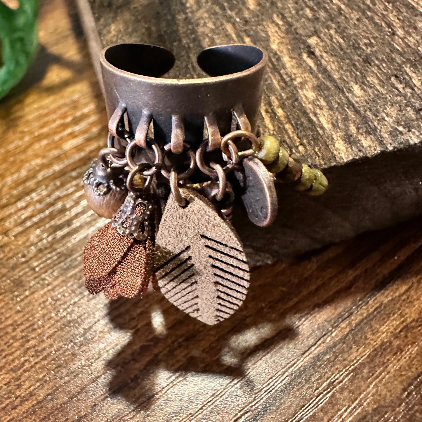 Handmade Artesian Hippie Indian Copper Feather Adjustable Cuff Ring, Gift Box - Silver Elegant