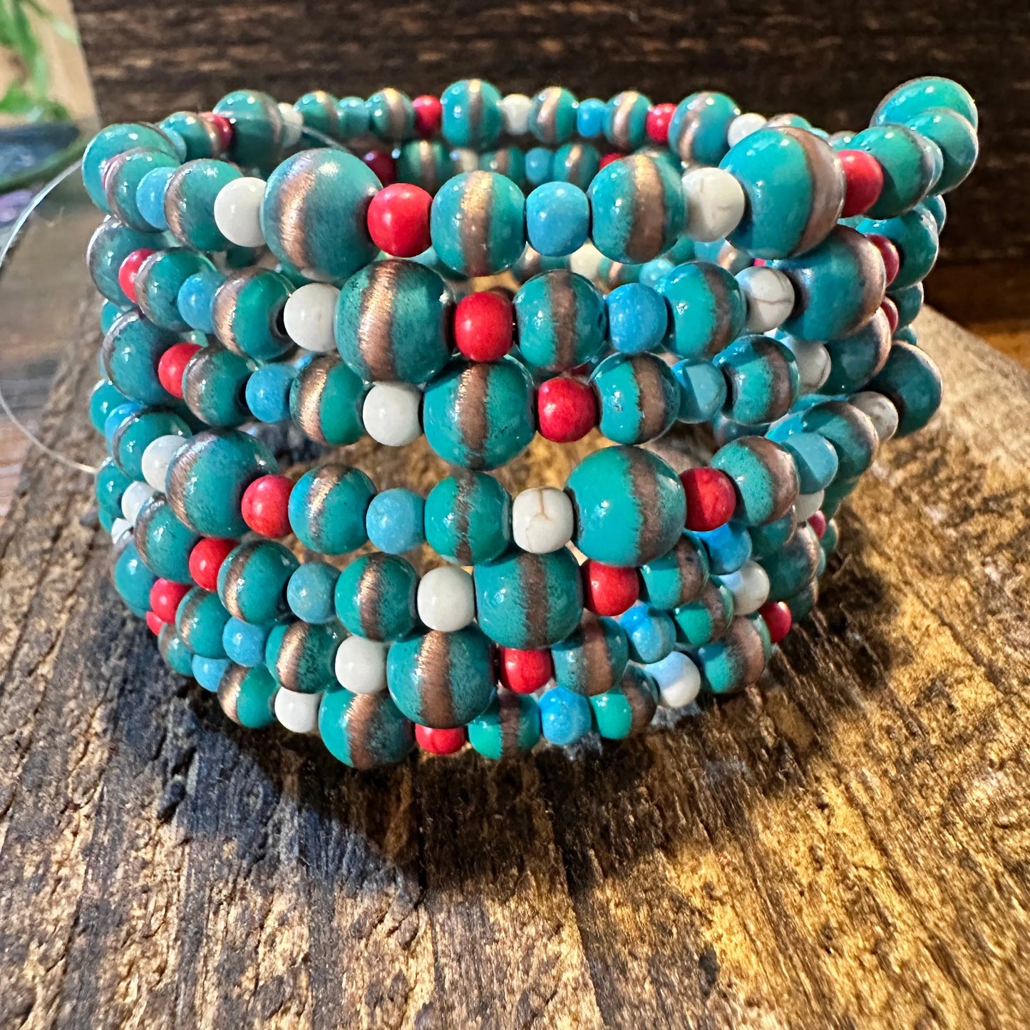 Handmade Navajo Pearl Spiral Stretch Wrap Beaded Western Bracelet, Gift Box - Silver Elegant