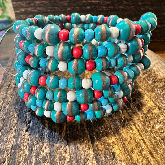 Handmade Navajo Pearl Spiral Stretch Wrap Beaded Western Bracelet, Gift Box - Silver Elegant