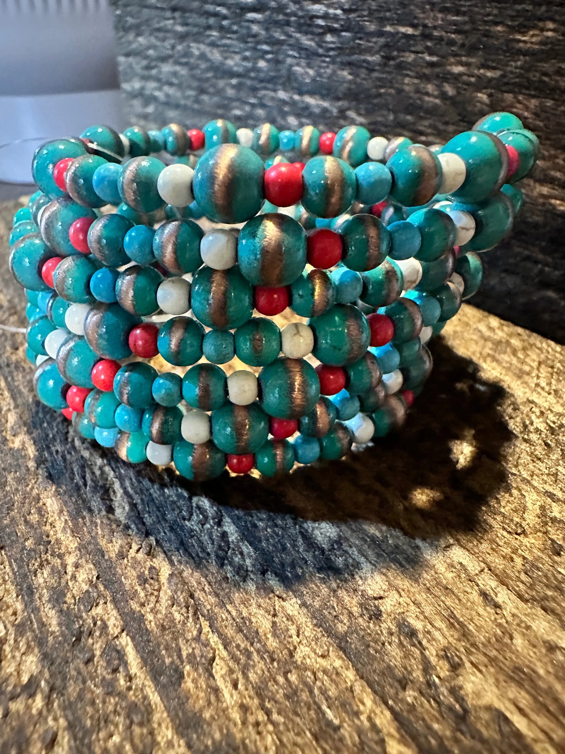 Handmade Navajo Pearl Spiral Stretch Wrap Beaded Western Bracelet, Gift Box - Silver Elegant