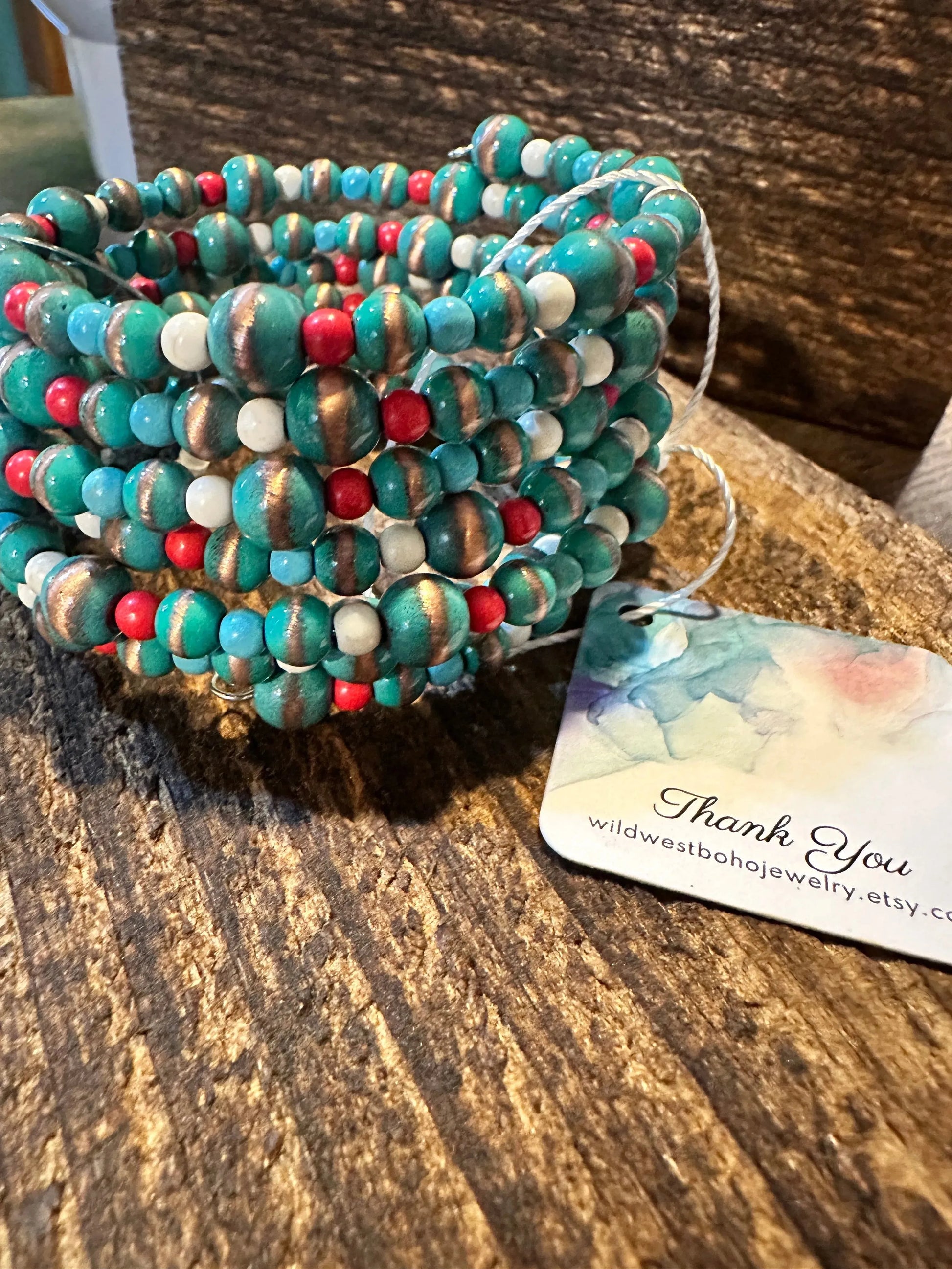 Handmade Navajo Pearl Spiral Stretch Wrap Beaded Western Bracelet, Gift Box - Silver Elegant
