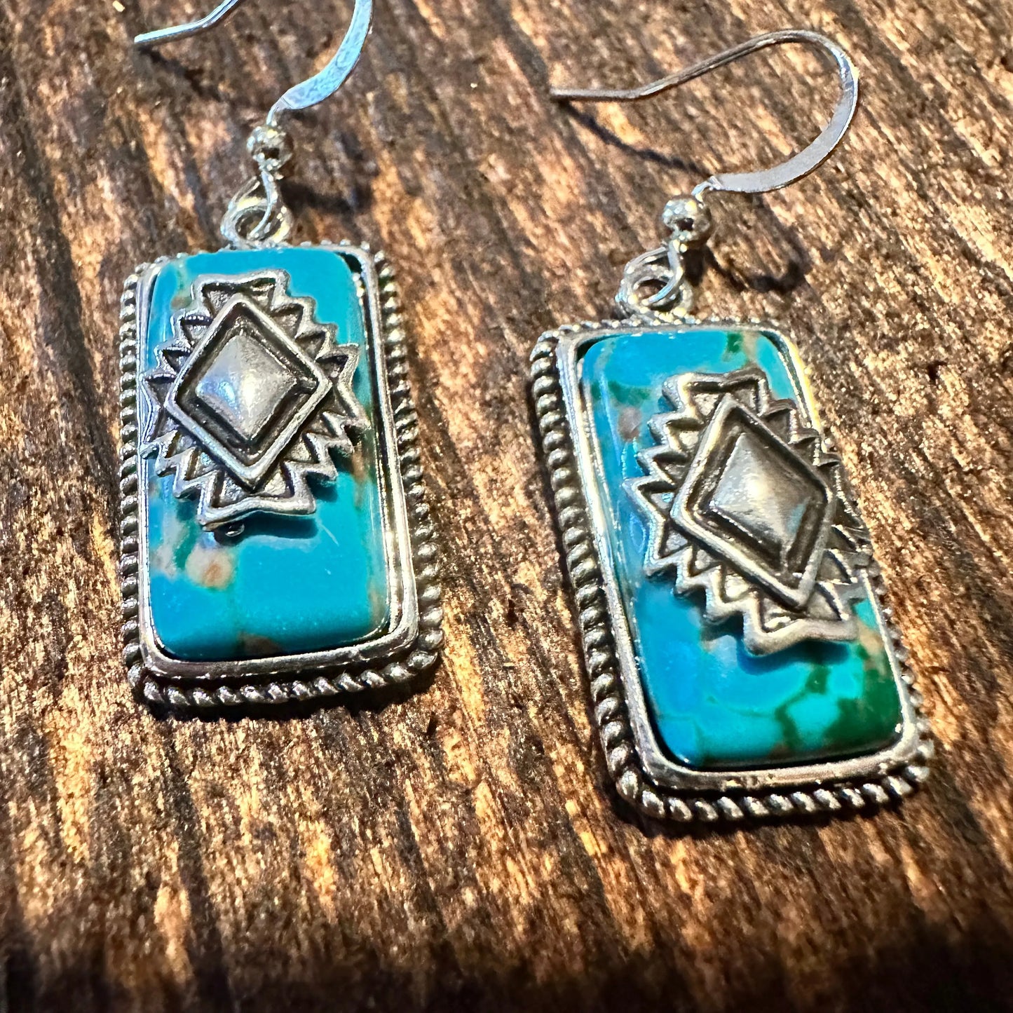 Handcrafted Bohemian Aztec Turquoise Dangle Earrings, Retro Ethnic Style , Gift Box - Silver Elegant