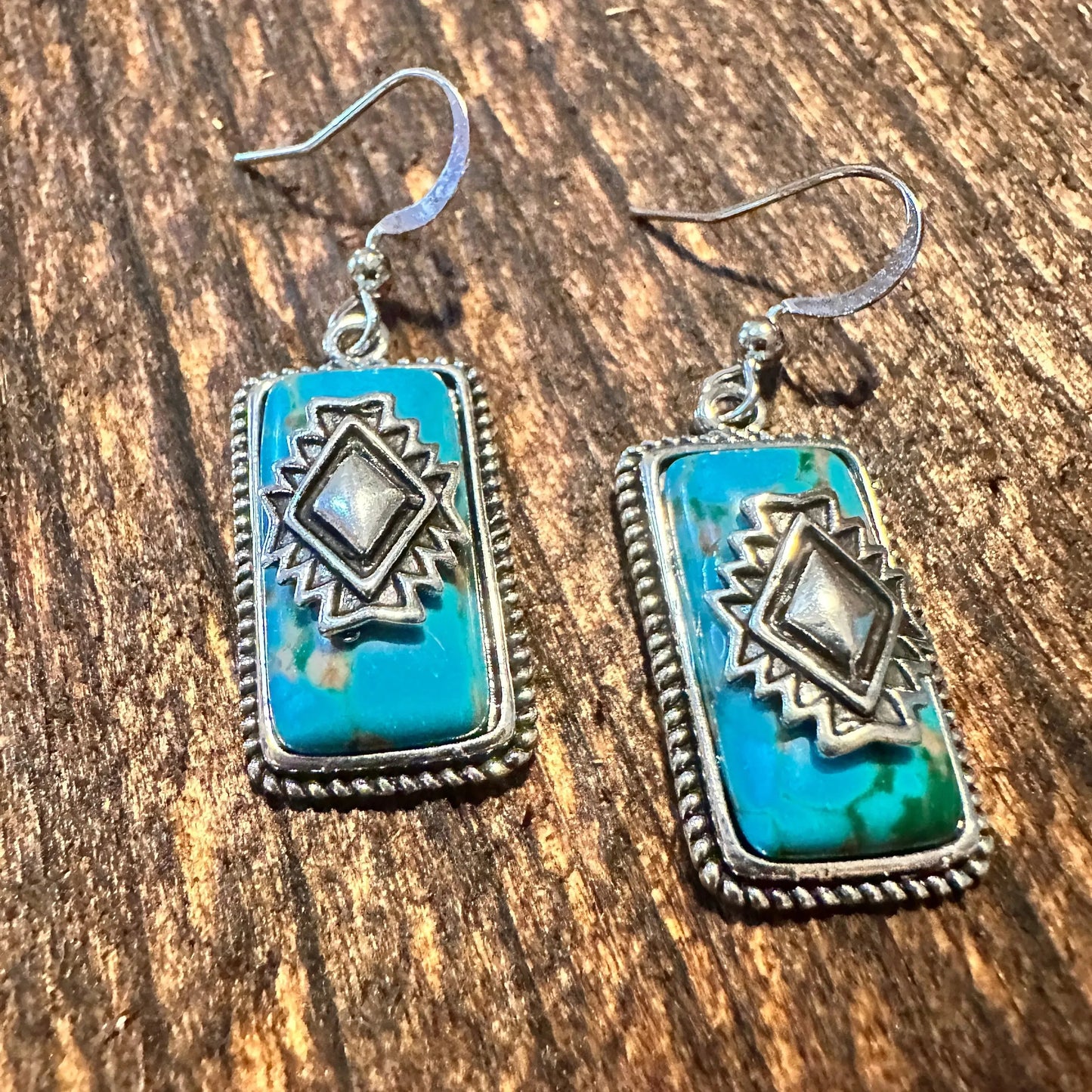Handcrafted Bohemian Aztec Turquoise Dangle Earrings, Retro Ethnic Style , Gift Box - Silver Elegant