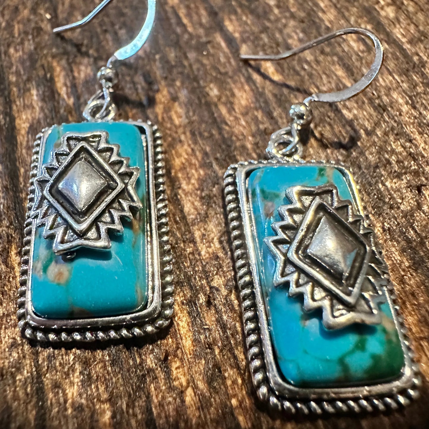 Handcrafted Bohemian Aztec Turquoise Dangle Earrings, Retro Ethnic Style , Gift Box - Silver Elegant
