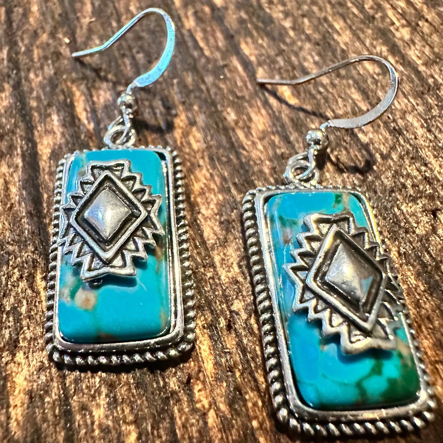 Handcrafted Bohemian Aztec Turquoise Dangle Earrings, Retro Ethnic Style , Gift Box - Silver Elegant