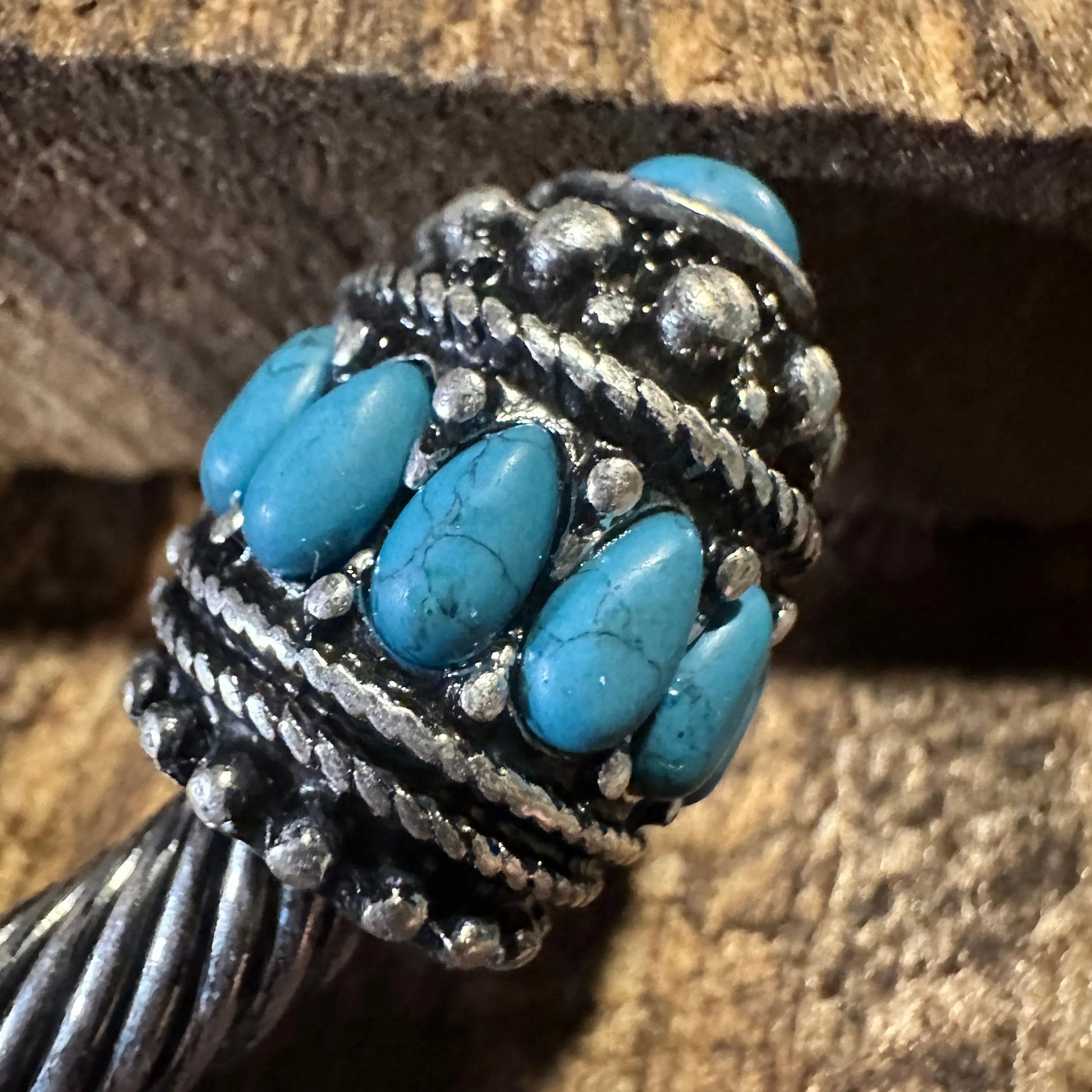 Handcrafted Boho Turquoise Bangle, Western Twisted Roped Open Bangle, Gift Box - Silver Elegant