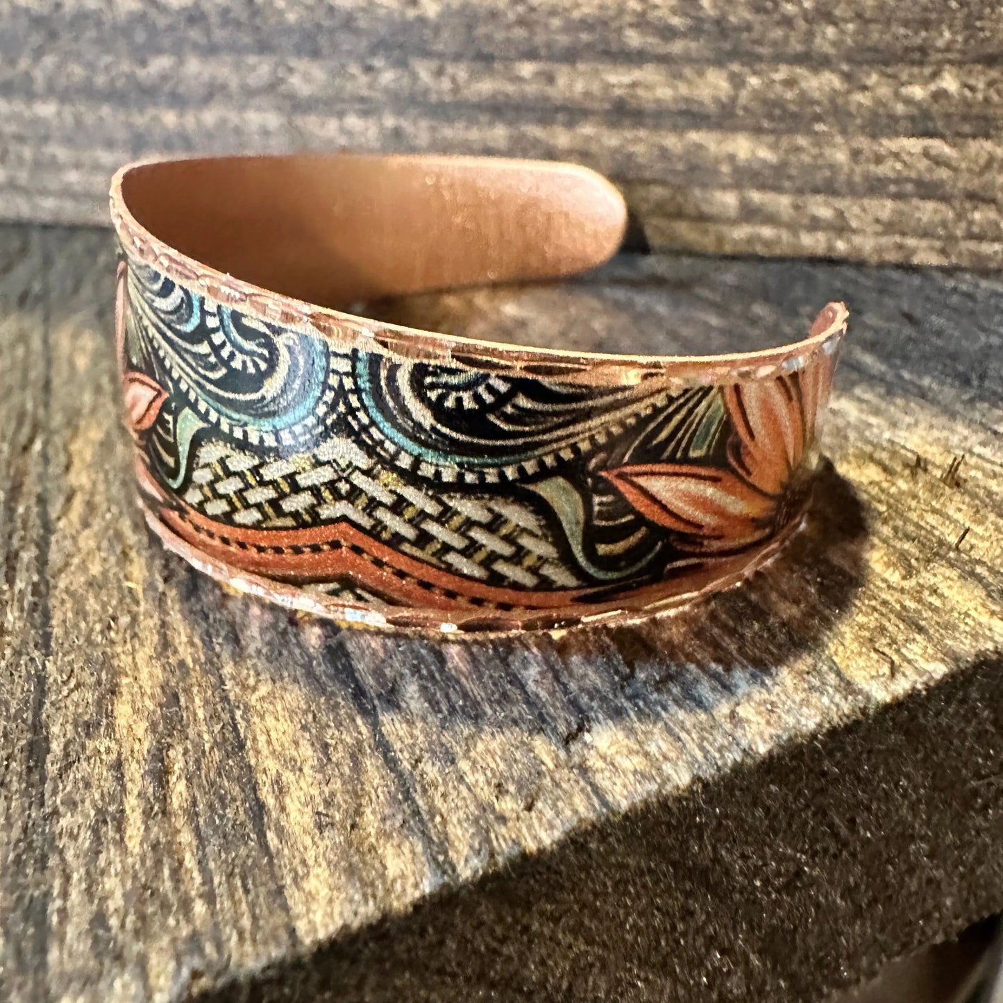 Handmade Boho Sunflower Cuff Bracelet, Copper Western Sunflower Cuff , Gift Box - Silver Elegant