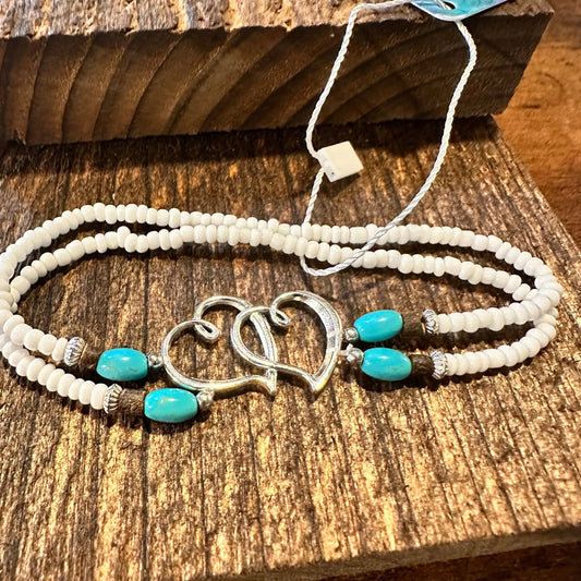 Handcrafted Boho Heart Beaded Anklet Set, Elegant Bohemian Style Elastic Anklet, Gift Box - Silver Elegant