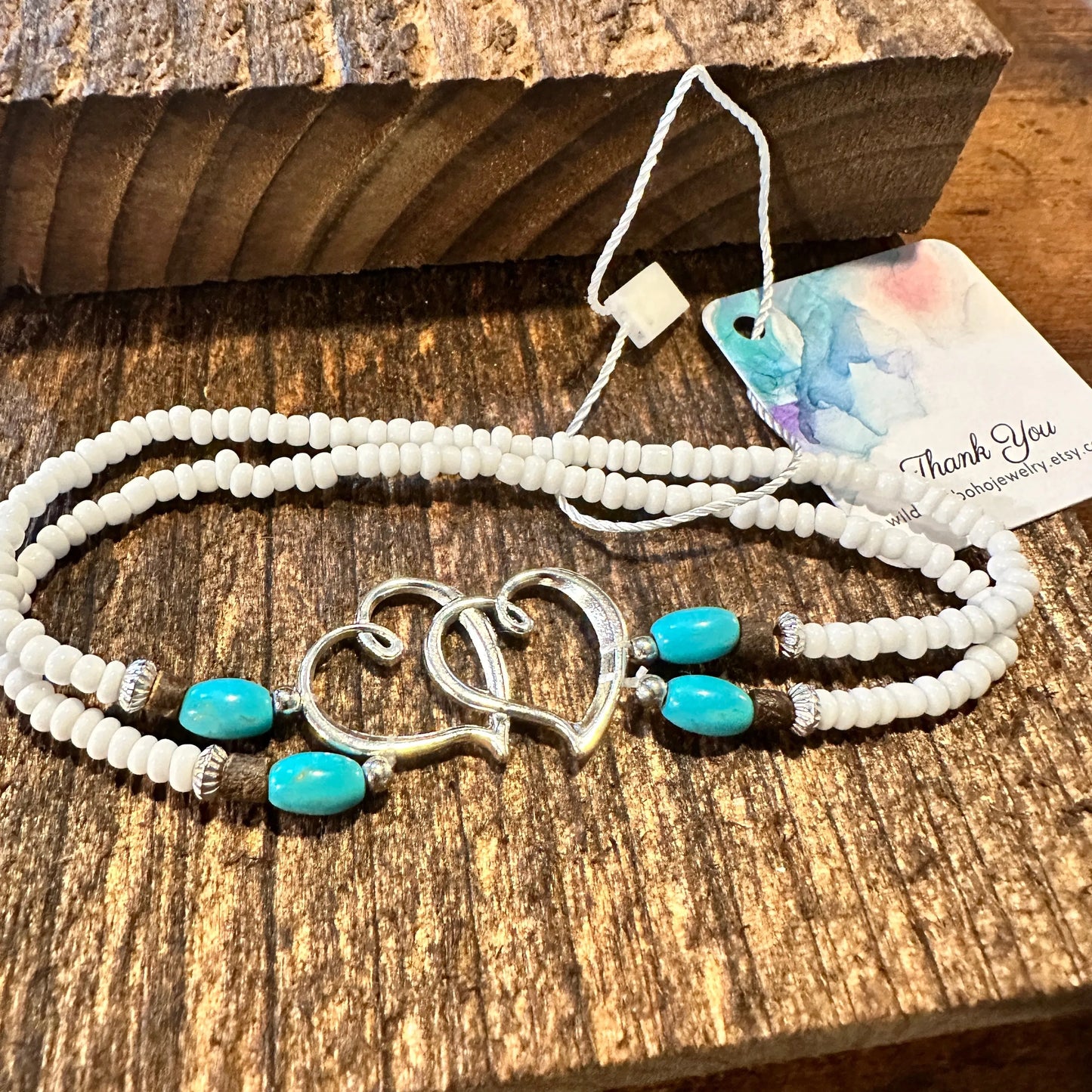 Handcrafted Boho Heart Beaded Anklet Set, Elegant Bohemian Style Elastic Anklet, Gift Box - Silver Elegant