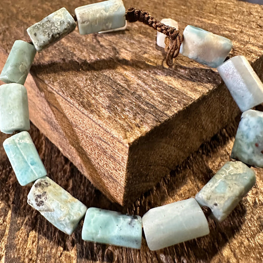 Handcrafted Boho Western Chic Blue Larimar Stone Link Bracelet, Adjustable, Gift Box - Silver Elegant