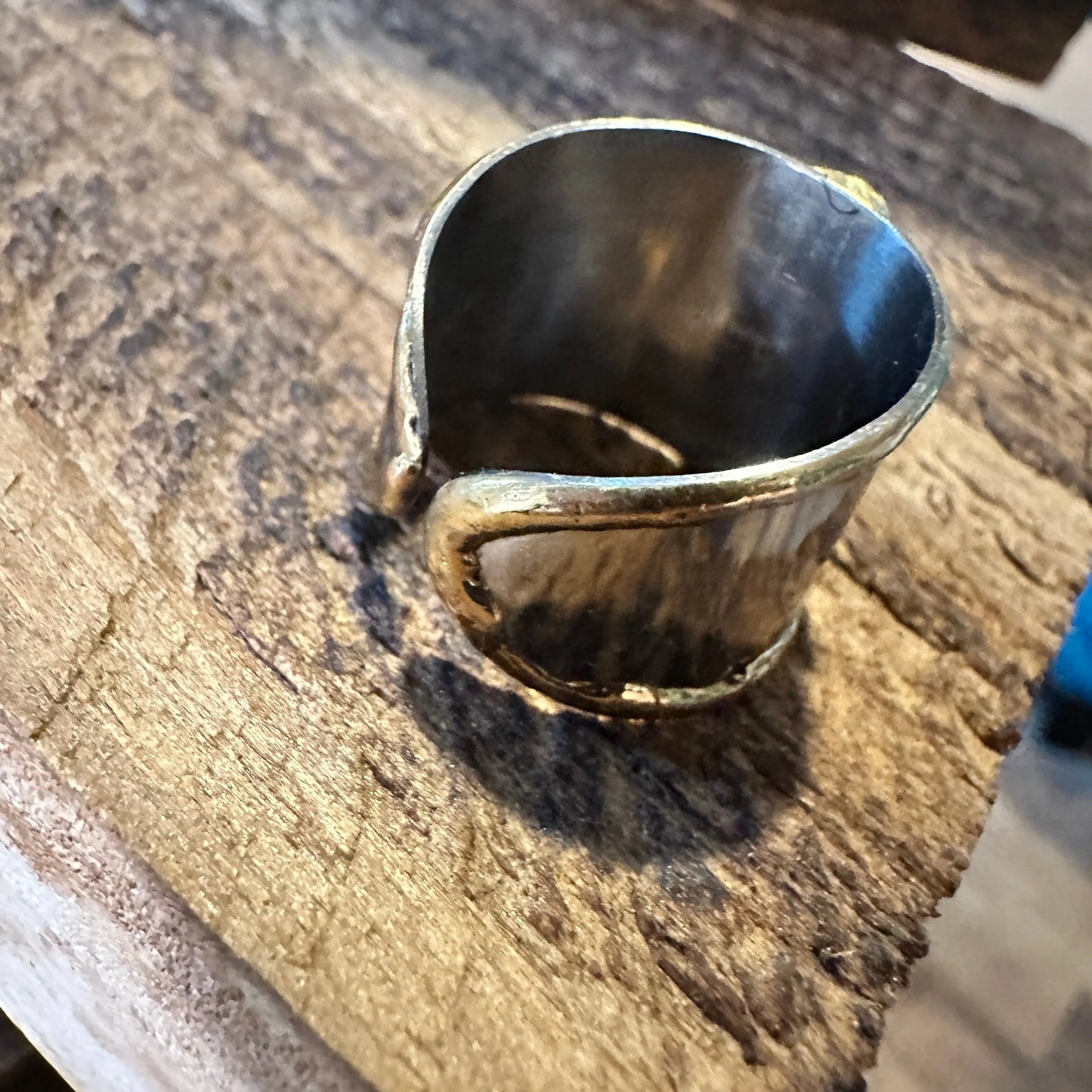 Handmade Artesian Hippie Silver & Copper Peace Sign Wide Cuff Ring, Gift Box - Silver Elegant