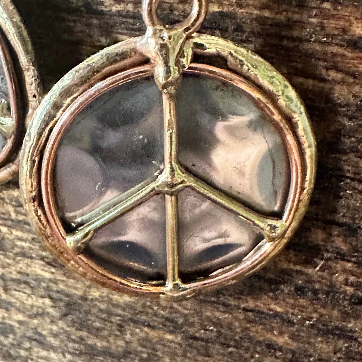 Handmade Artesian Hippie Silver & Copper Peace Sign Drop Wire Earrings, Gift Box - Silver Elegant