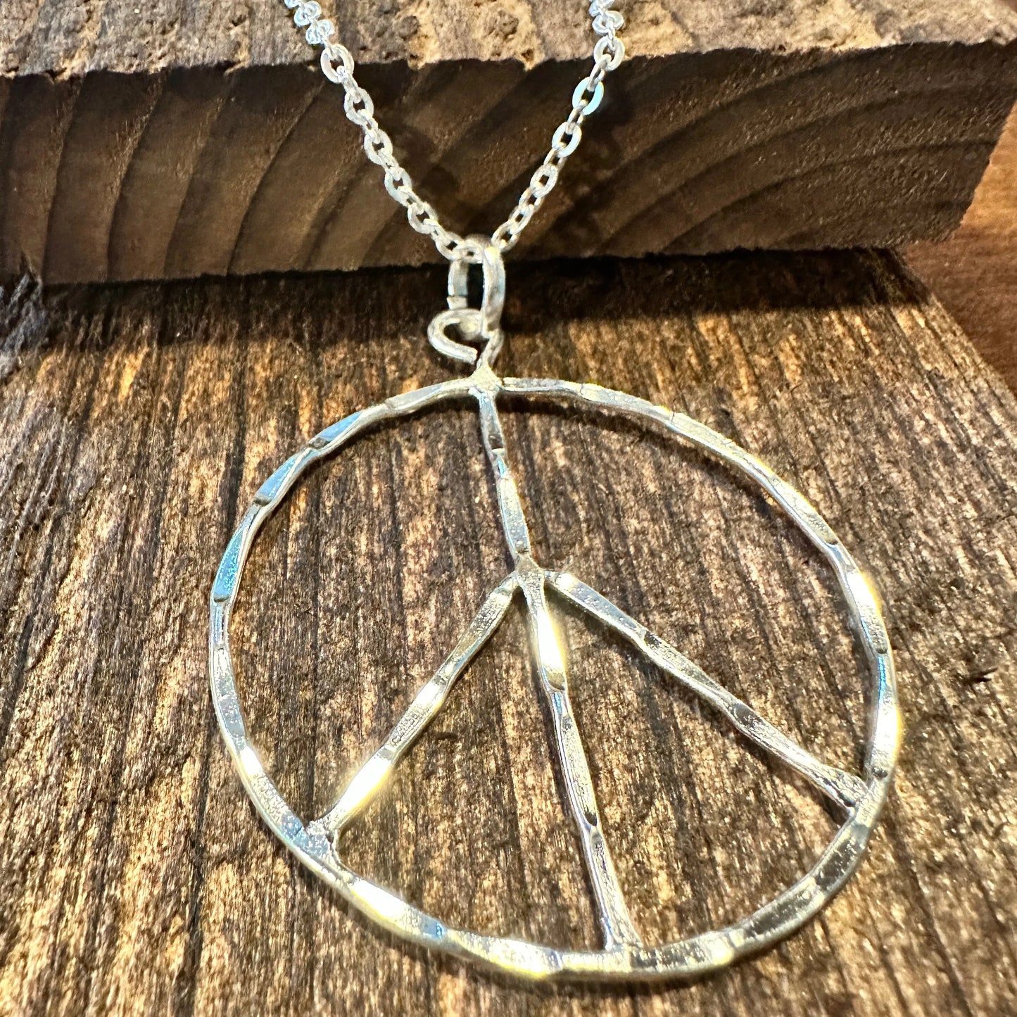 Handmade Artesian Hippie Silver Plated Peace Sign Necklace Chain, Gift Box - Silver Elegant