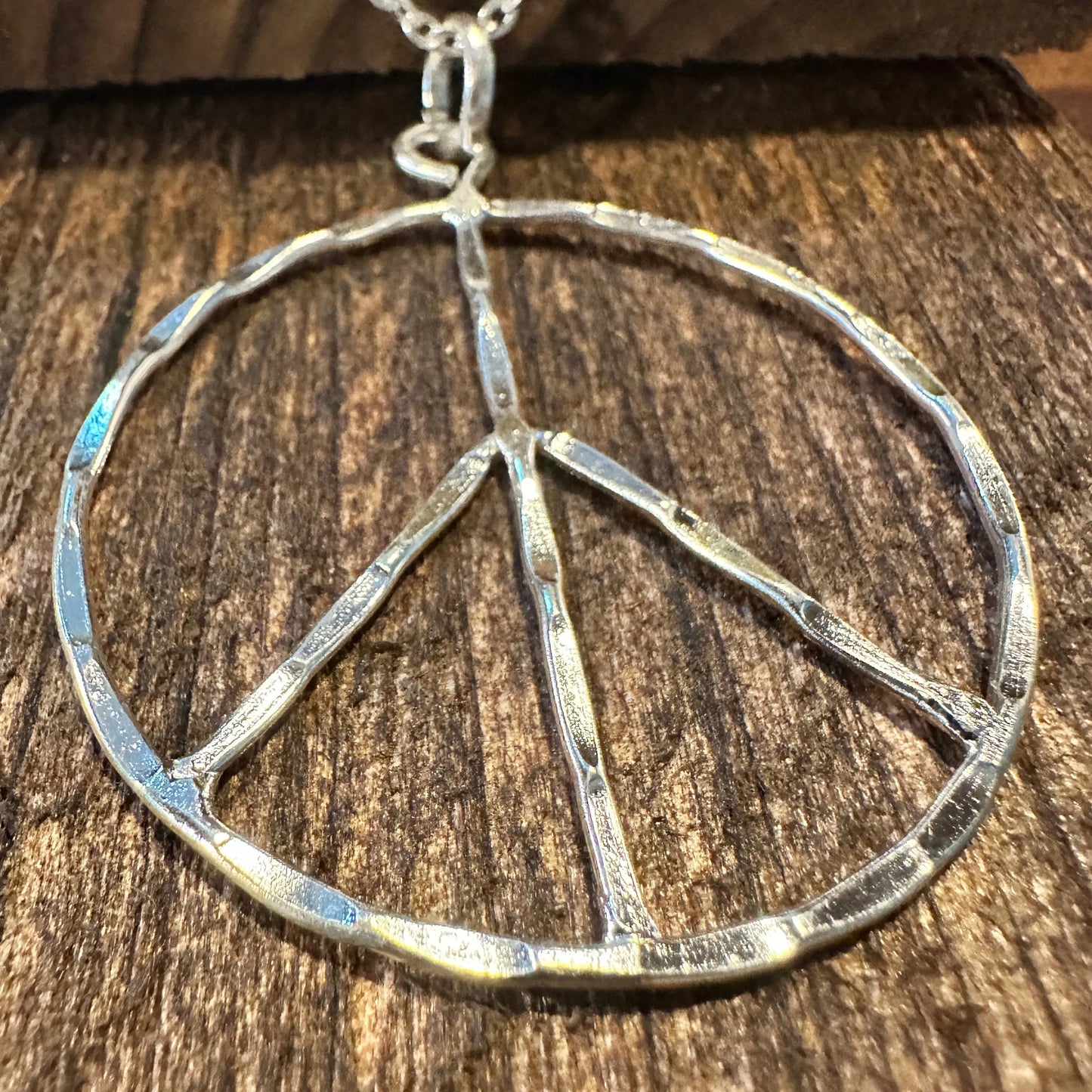 Handmade Artesian Hippie Silver Plated Peace Sign Necklace Chain, Gift Box - Silver Elegant