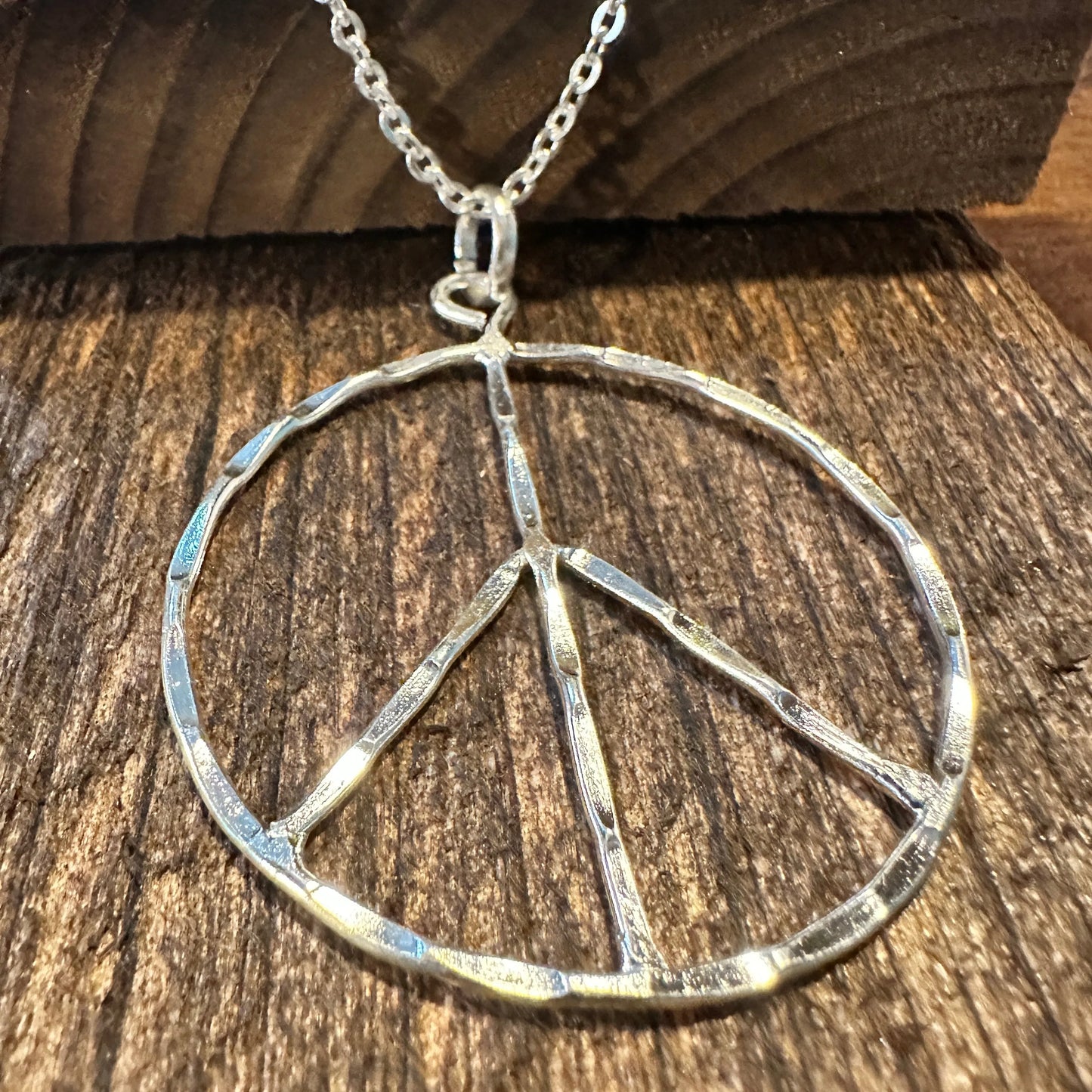 Handmade Artesian Hippie Silver Plated Peace Sign Necklace Chain, Gift Box - Silver Elegant
