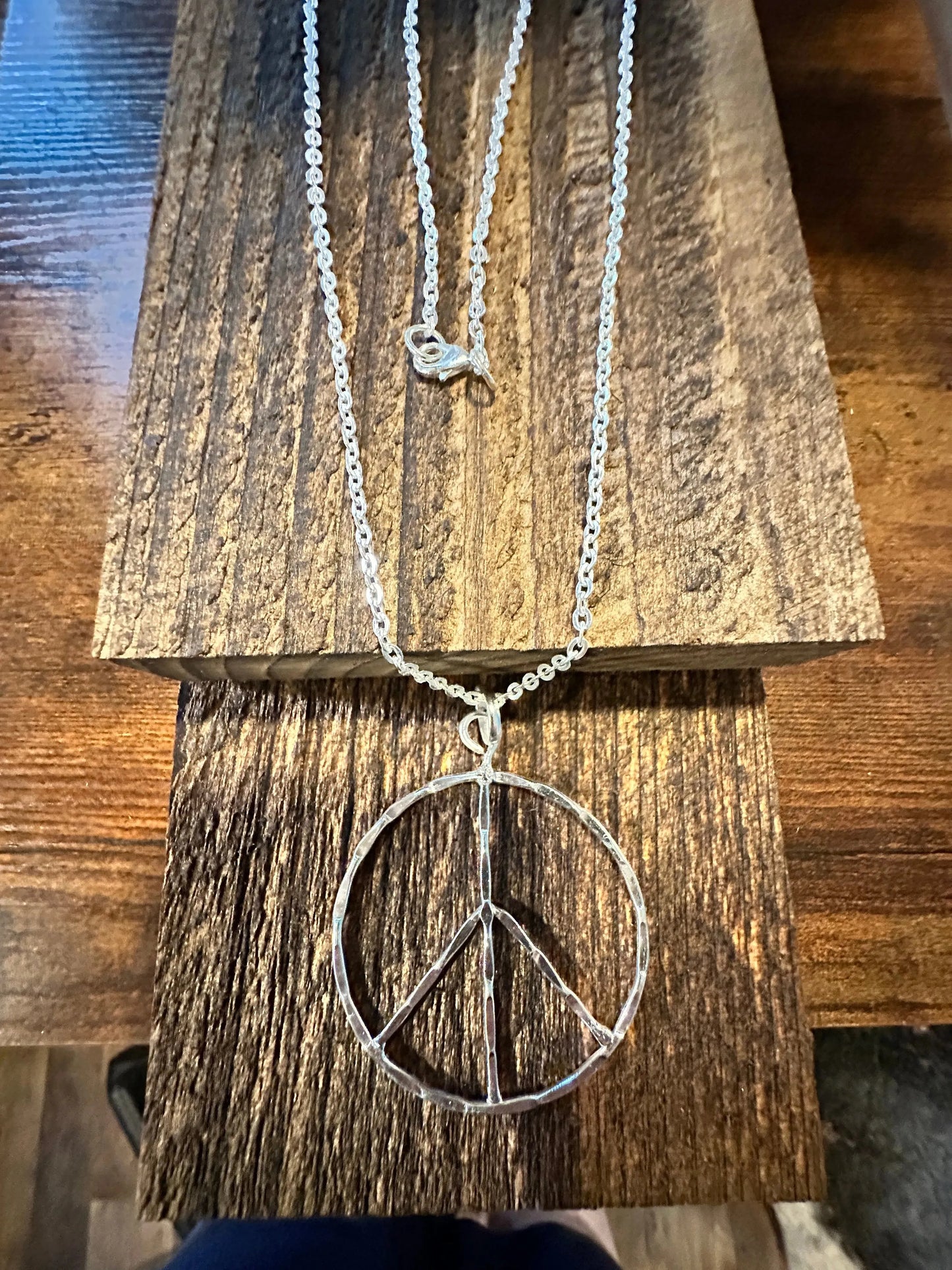 Handmade Artesian Hippie Silver Plated Peace Sign Necklace Chain, Gift Box - Silver Elegant
