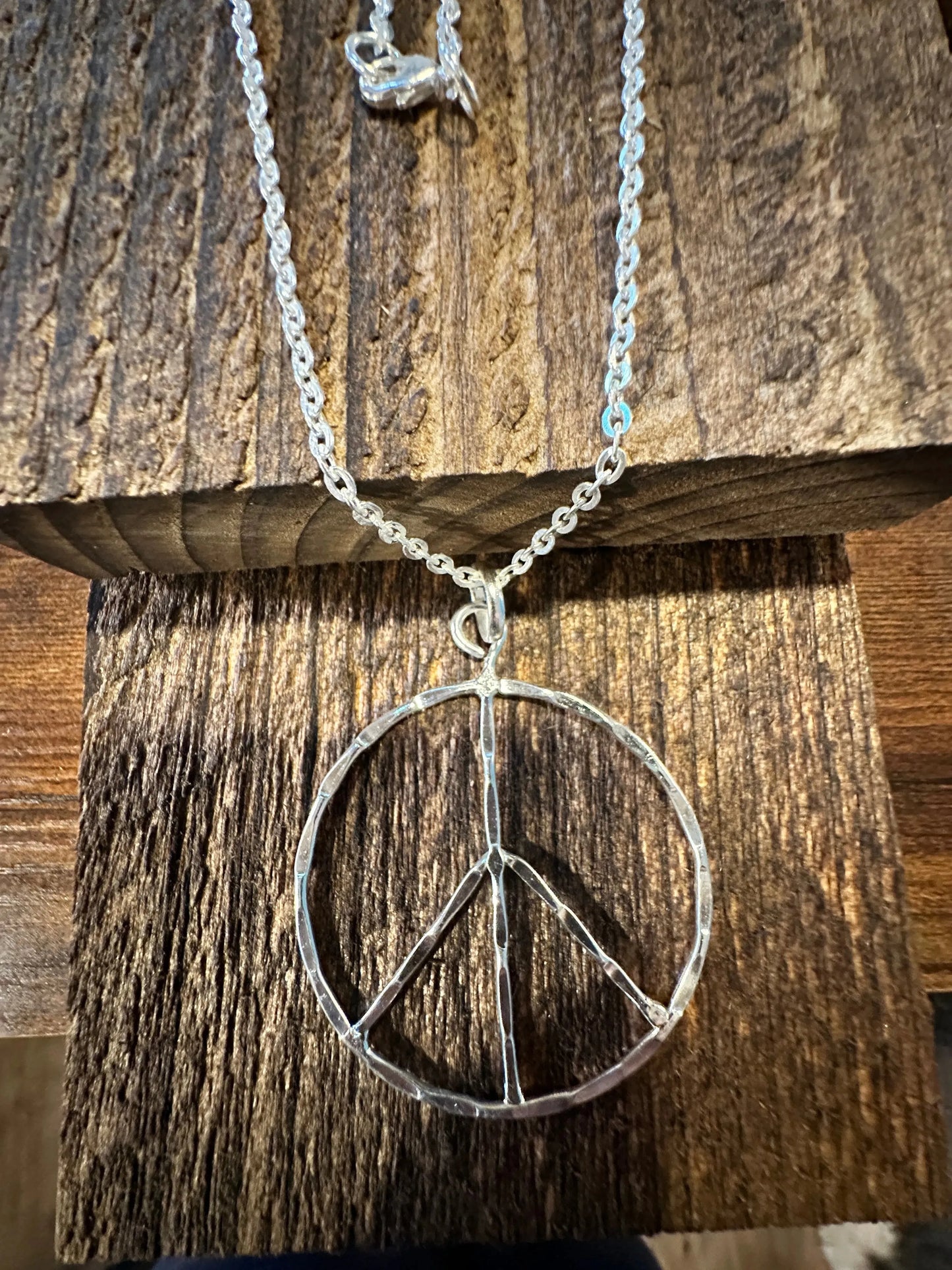 Handmade Artesian Hippie Silver Plated Peace Sign Necklace Chain, Gift Box - Silver Elegant
