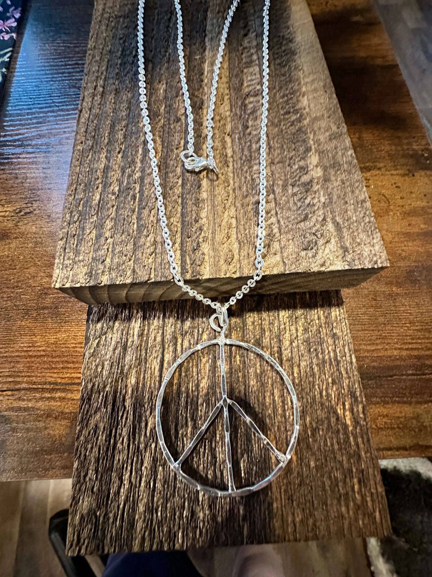 Handmade Artesian Hippie Silver Plated Peace Sign Necklace Chain, Gift Box - Silver Elegant