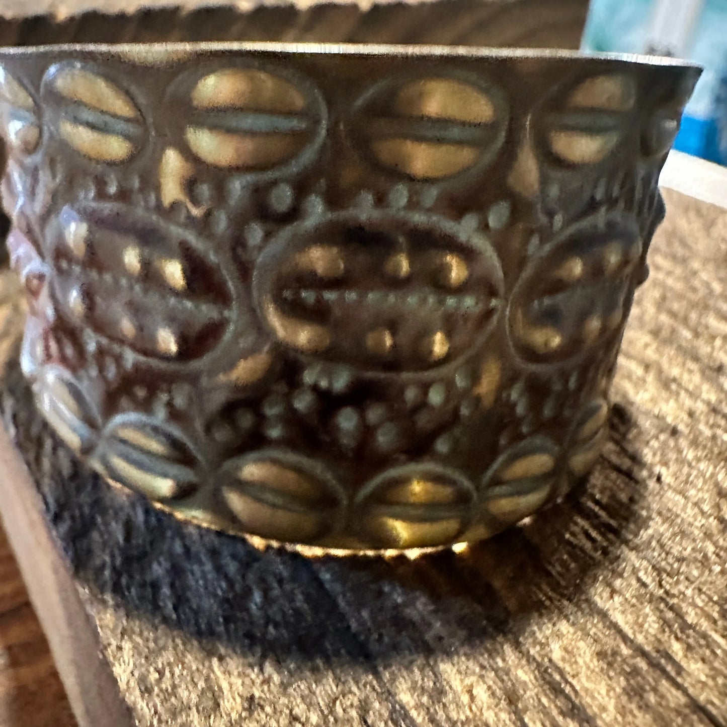 Handcrafted Artesian Boho Patina Brass Plum Wide Cuff Bracelet, Adjustable, Gift Box - Silver Elegant