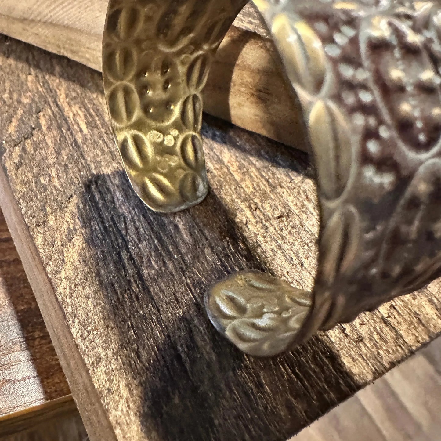 Handcrafted Artesian Boho Patina Brass Plum Wide Cuff Bracelet, Adjustable, Gift Box - Silver Elegant