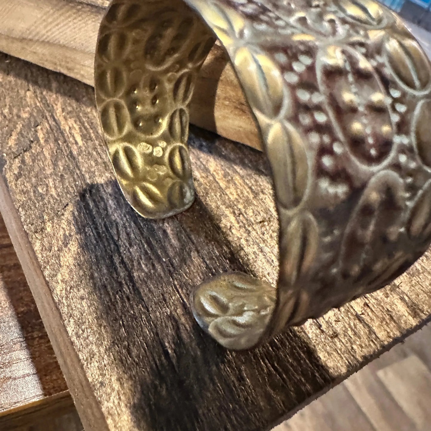Handcrafted Artesian Boho Patina Brass Plum Wide Cuff Bracelet, Adjustable, Gift Box - Silver Elegant