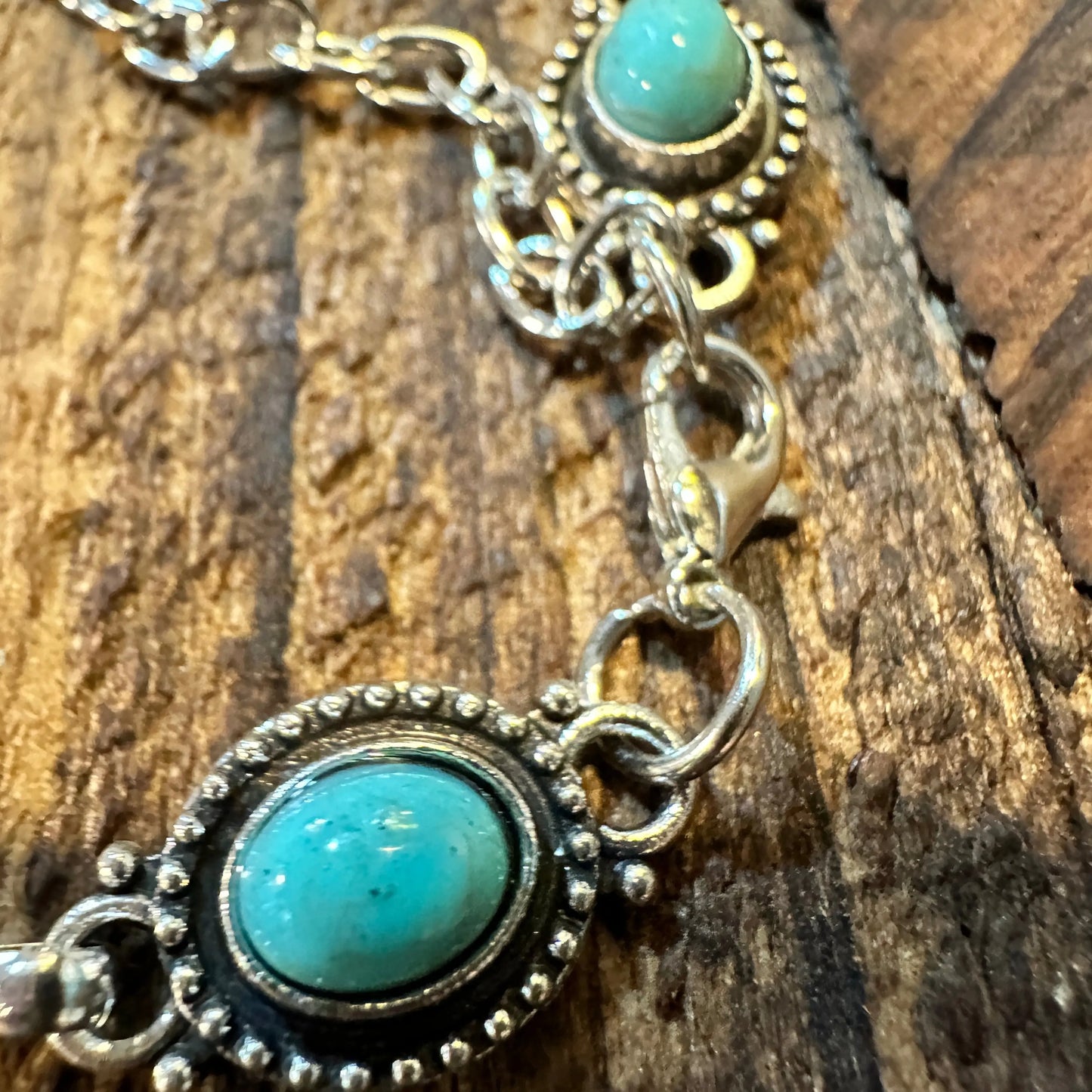 Handcrafted Boho Western Chic Turquoise Stone Link Bracelet, Adjustable, Gift Box - Silver Elegant