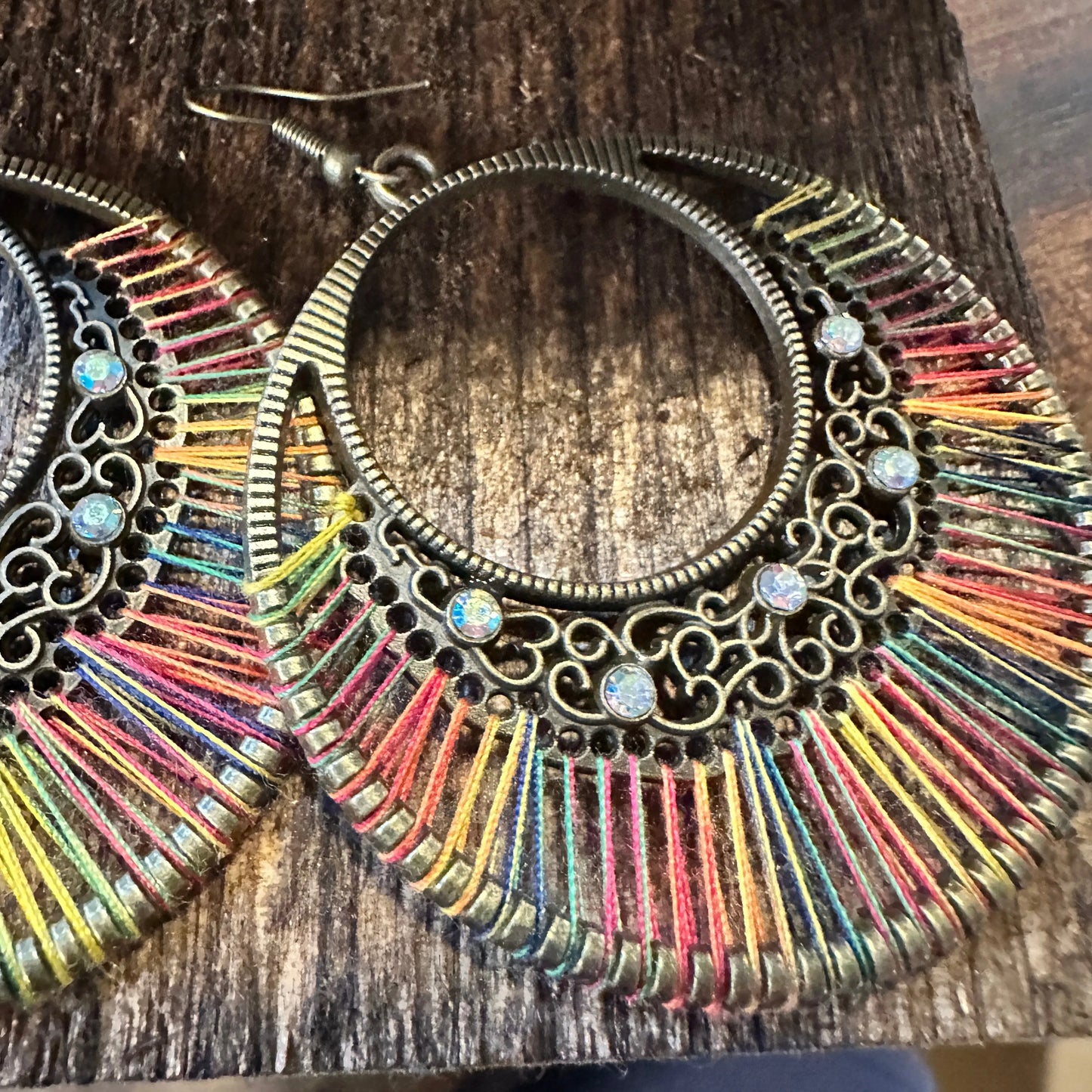 Boho Hippie Cowgirl Threaded Loop Wire Drop Earrings, Multicolor, Gift Box - Silver Elegant