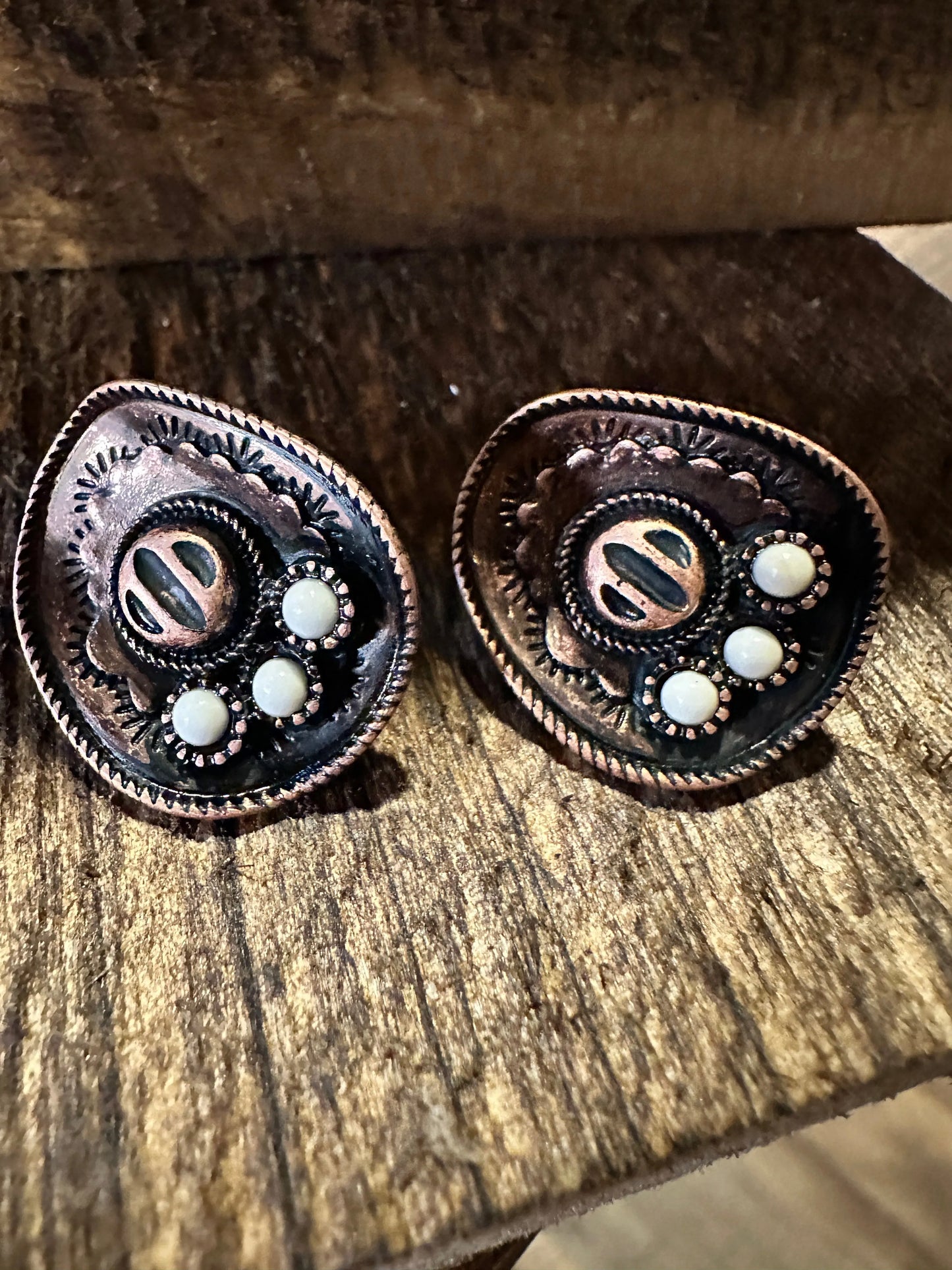 Boho Hippie Cowboy Hat Earrings Western Post Copper Earrings Stud, Gift Box - Silver Elegant
