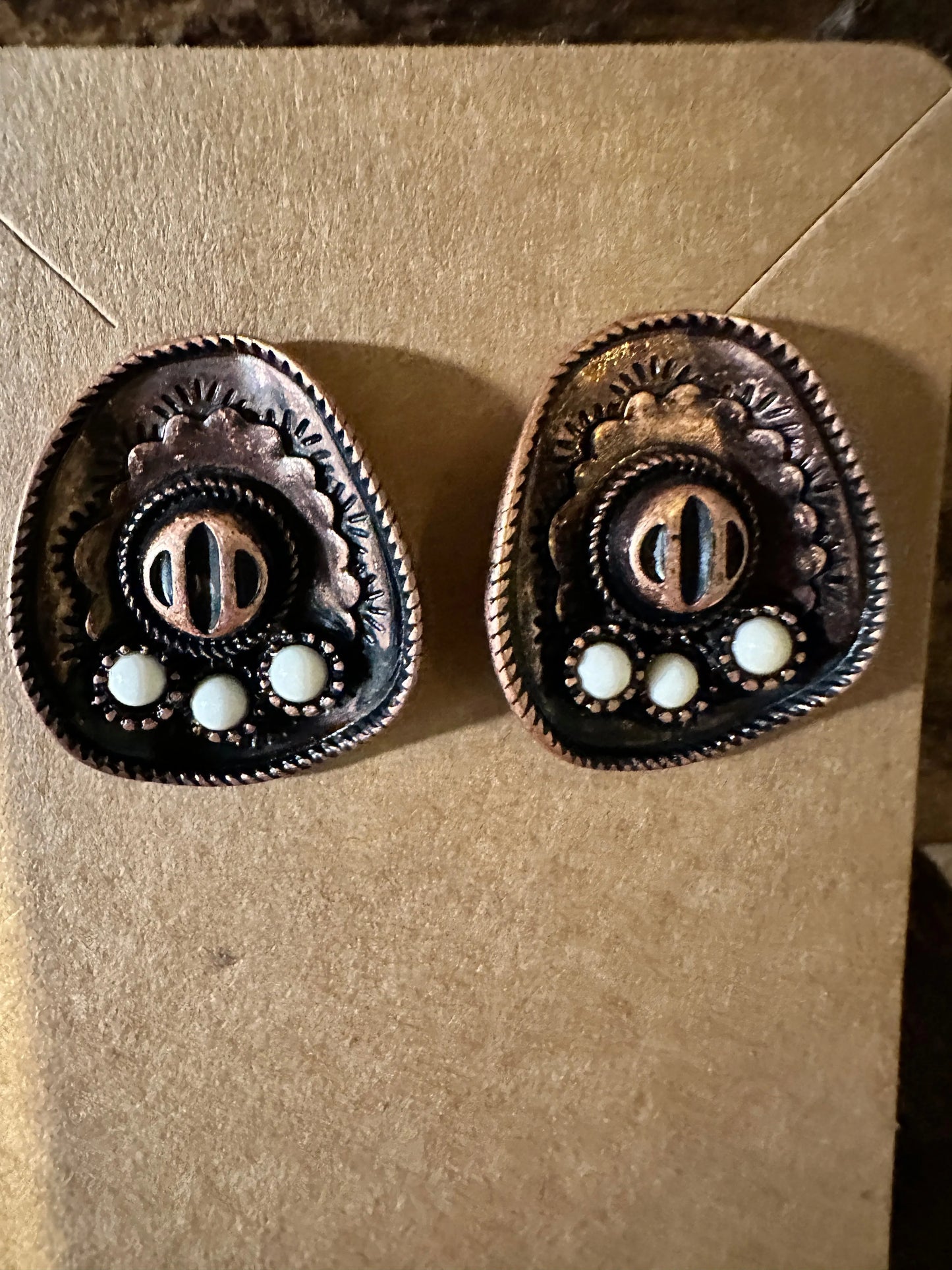 Boho Hippie Cowboy Hat Earrings Western Post Copper Earrings Stud, Gift Box - Silver Elegant