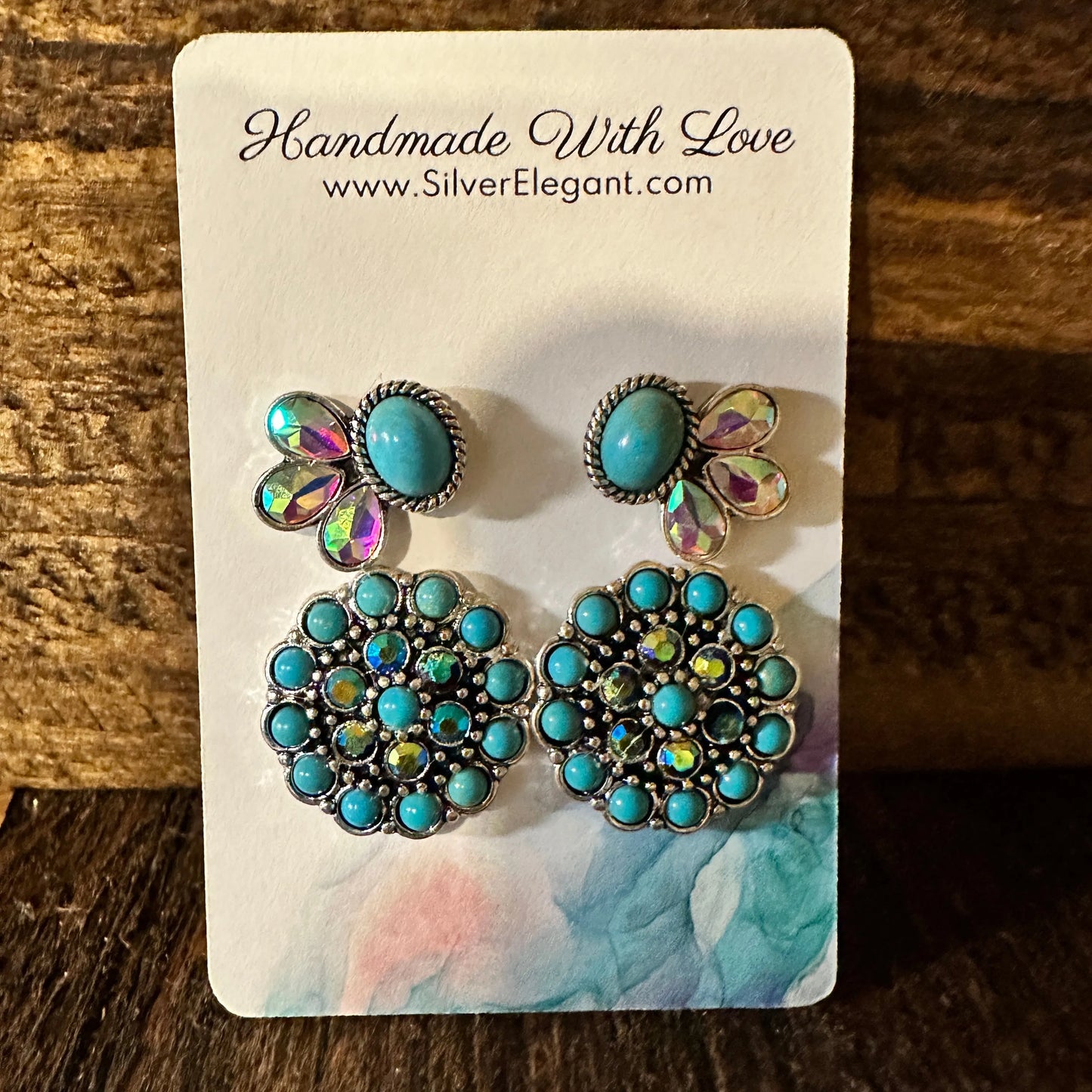 Boho Hippie Cowgirl Western Post Turquoise Stone Earrings Studs, 2 Pack, Gift Box - Silver Elegant