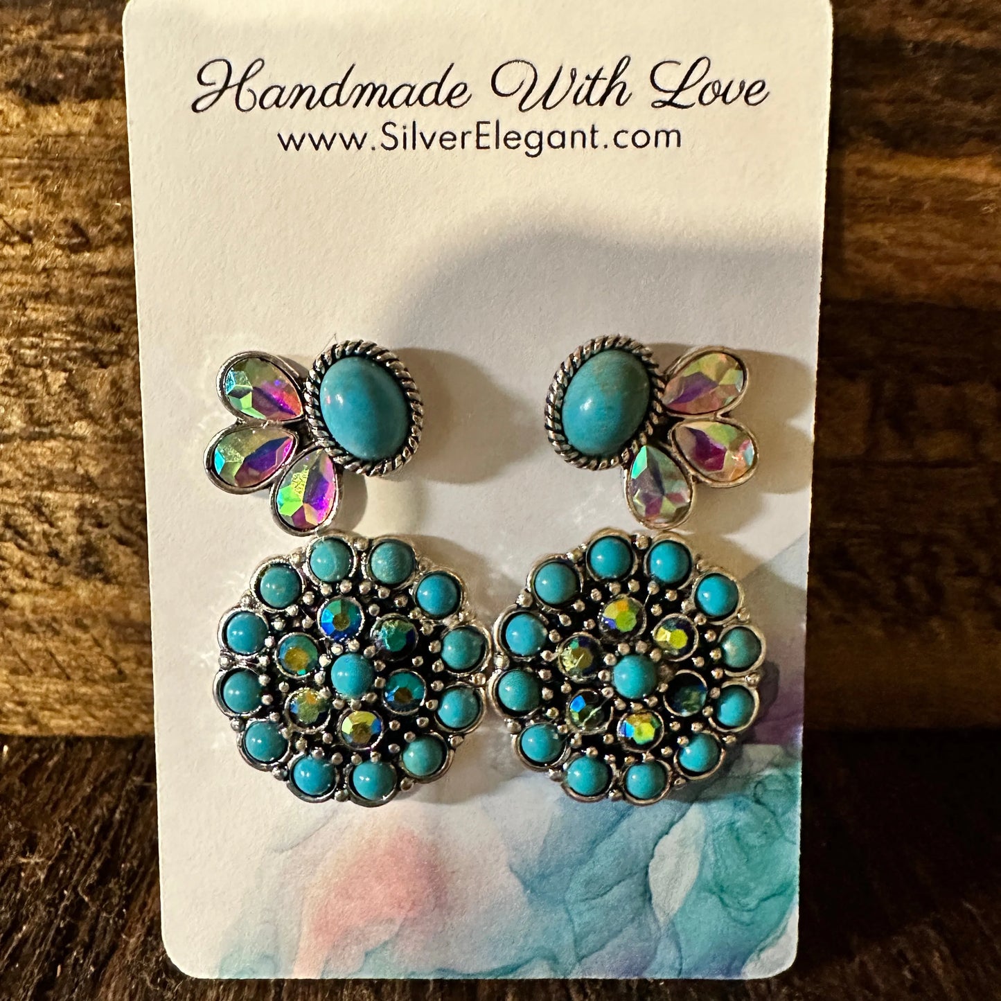Boho Hippie Cowgirl Western Post Turquoise Stone Earrings Studs, 2 Pack, Gift Box - Silver Elegant