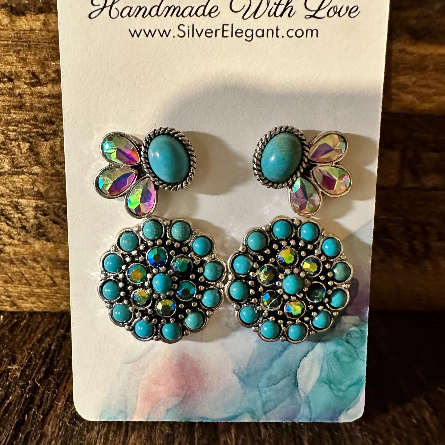 Boho Hippie Cowgirl Western Post Turquoise Stone Earrings Studs, 2 Pack, Gift Box - Silver Elegant