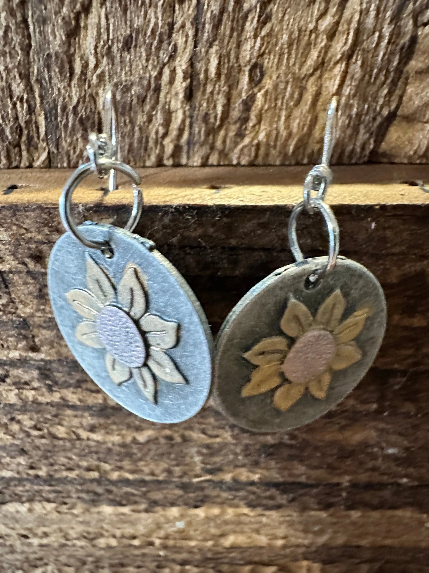 Boho Hippie Sunflower Western Silver Drop Wire Earrings, Gift Box - Silver Elegant