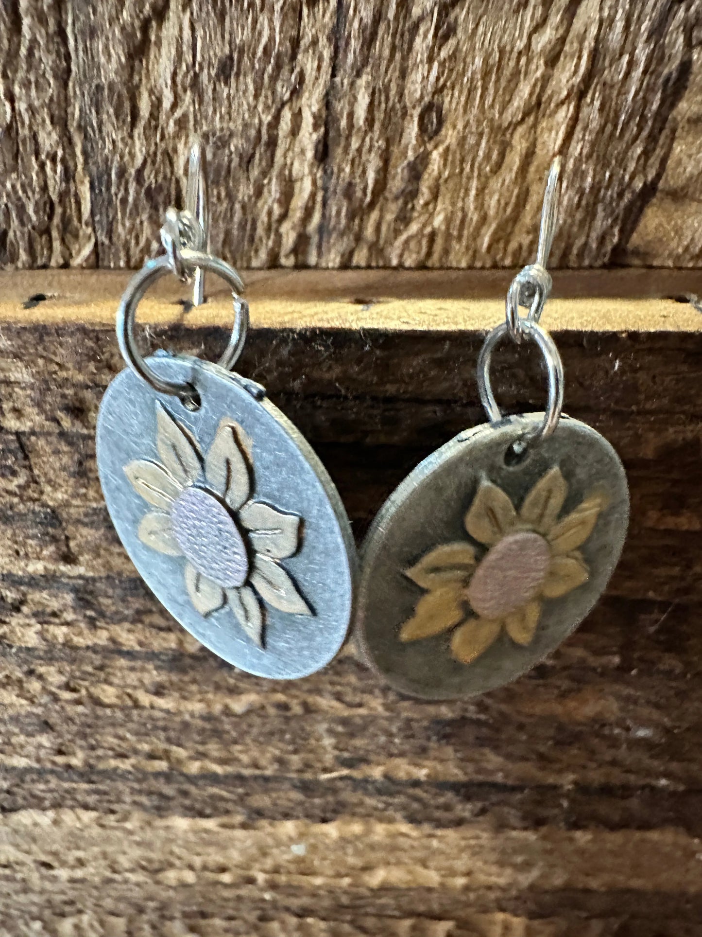 Boho Hippie Sunflower Western Silver Drop Wire Earrings, Gift Box - Silver Elegant