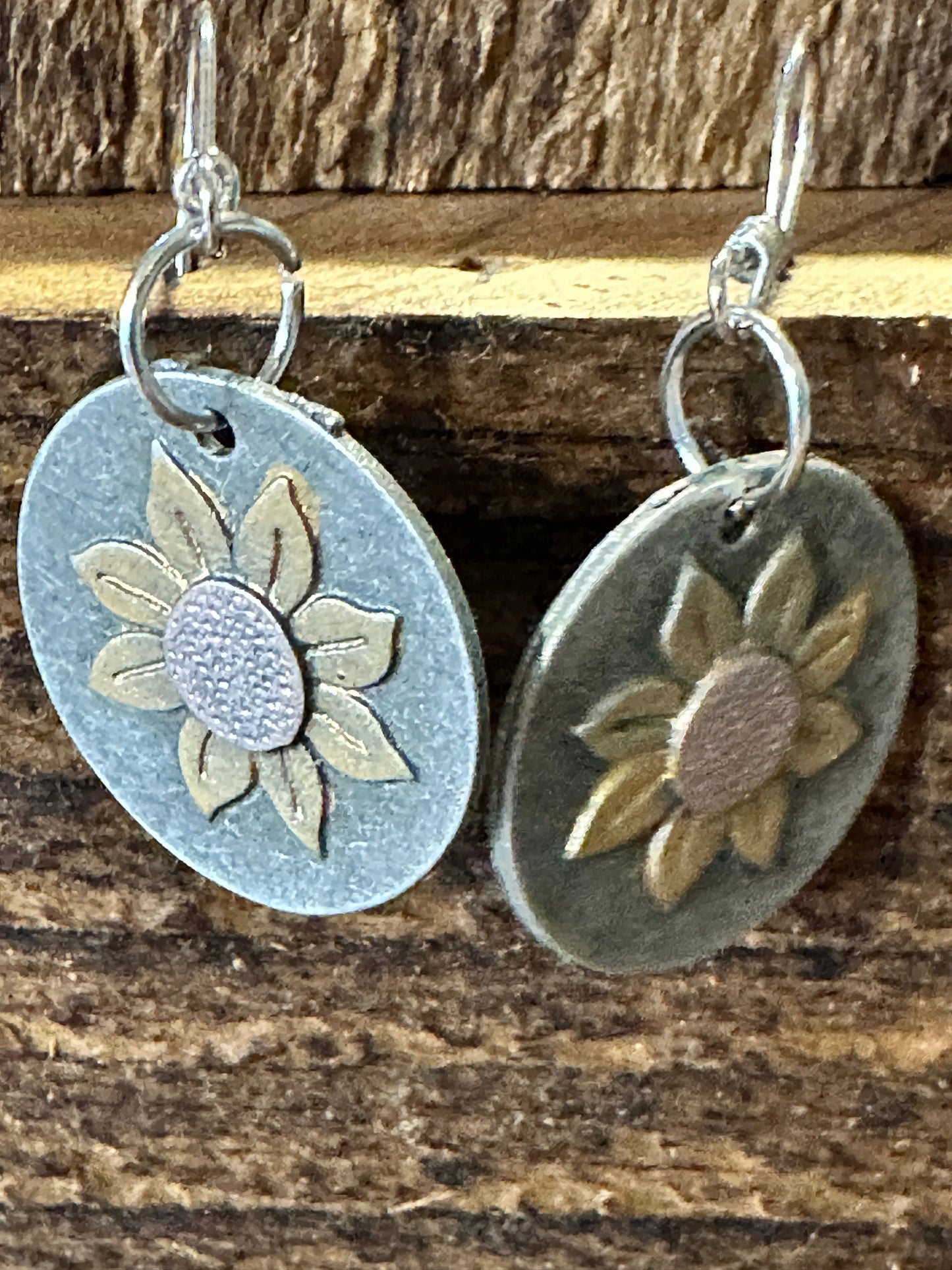 Boho Hippie Sunflower Western Silver Drop Wire Earrings, Gift Box - Silver Elegant