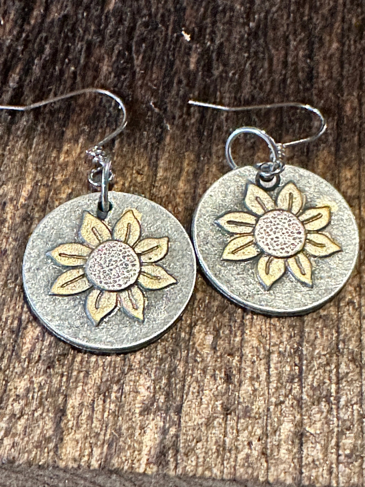 Boho Hippie Sunflower Western Silver Drop Wire Earrings, Gift Box - Silver Elegant