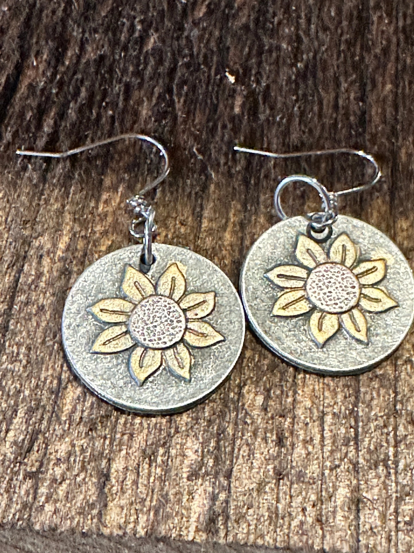 Boho Hippie Sunflower Western Silver Drop Wire Earrings, Gift Box - Silver Elegant
