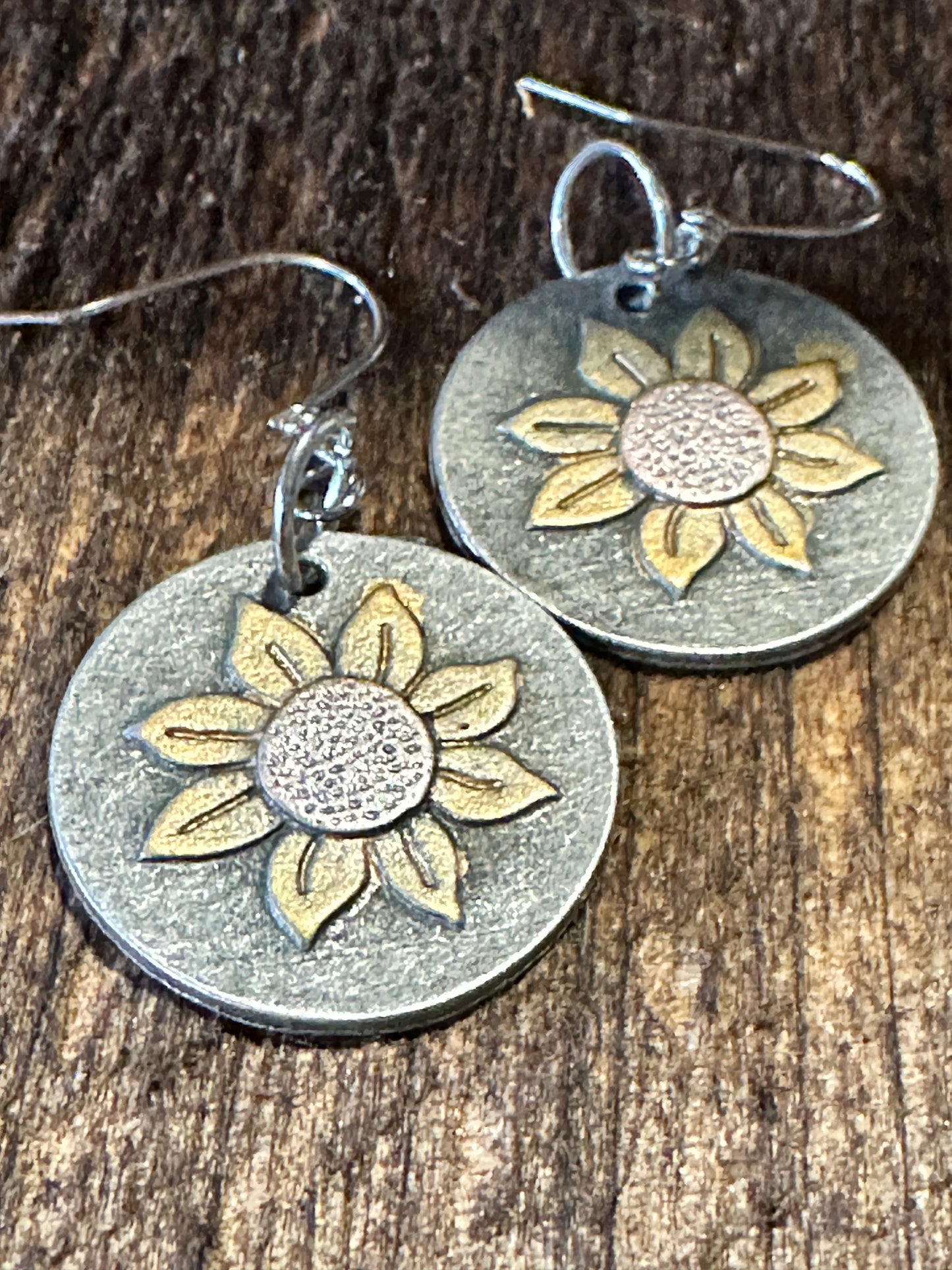 Boho Hippie Sunflower Western Silver Drop Wire Earrings, Gift Box - Silver Elegant
