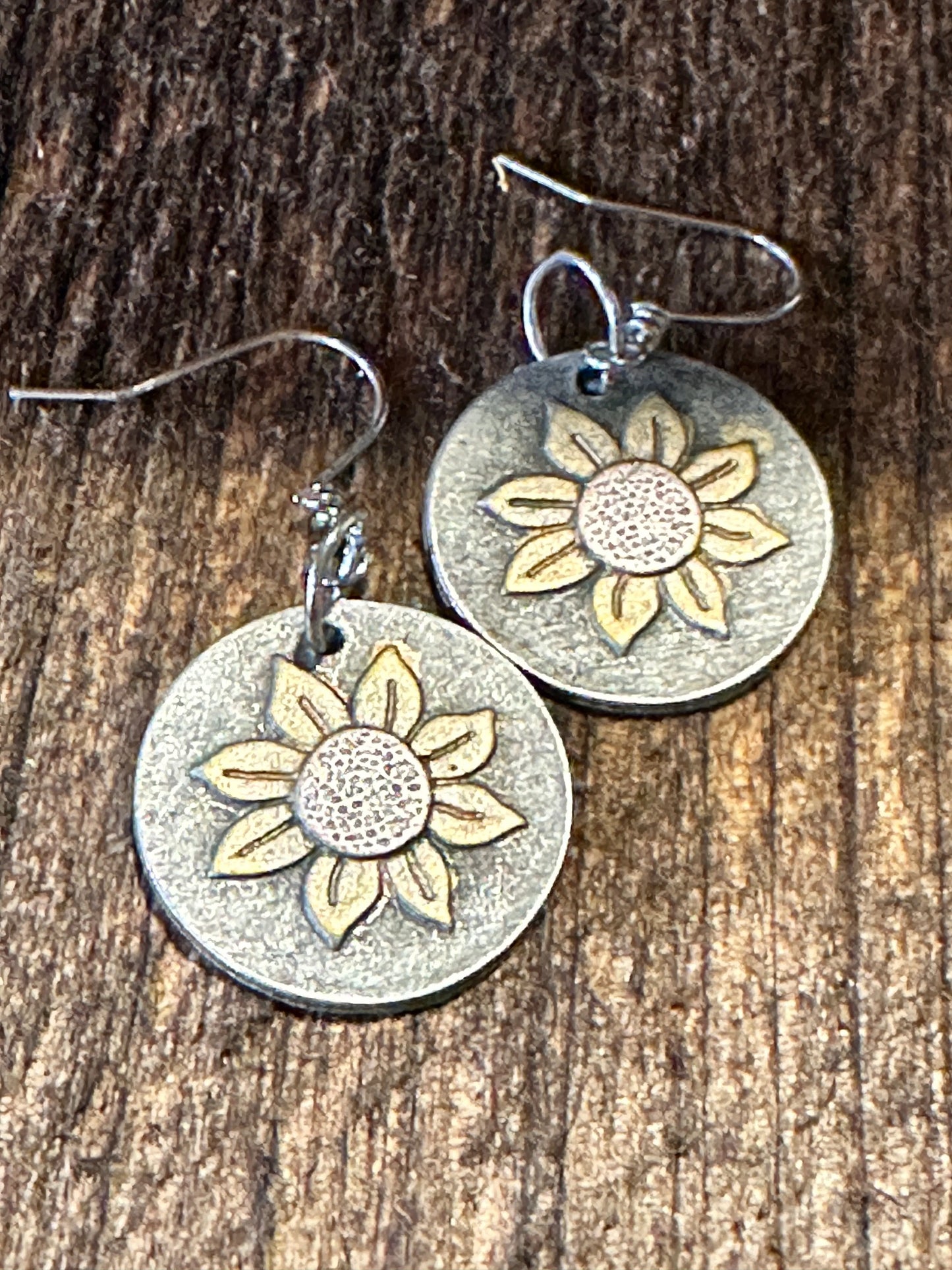 Boho Hippie Sunflower Western Silver Drop Wire Earrings, Gift Box - Silver Elegant