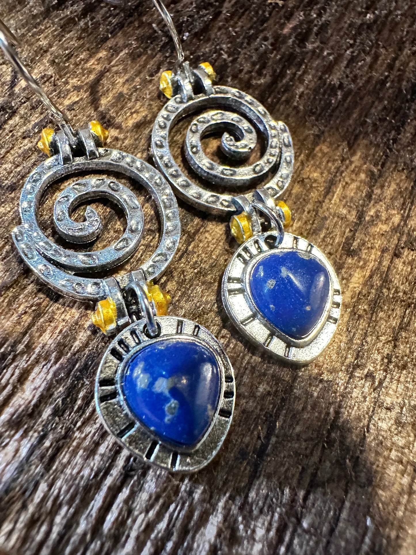 Boho Hippie Western Silver Drop Wire Earrings, Blue Sapphire Stone Gift Box - Silver Elegant