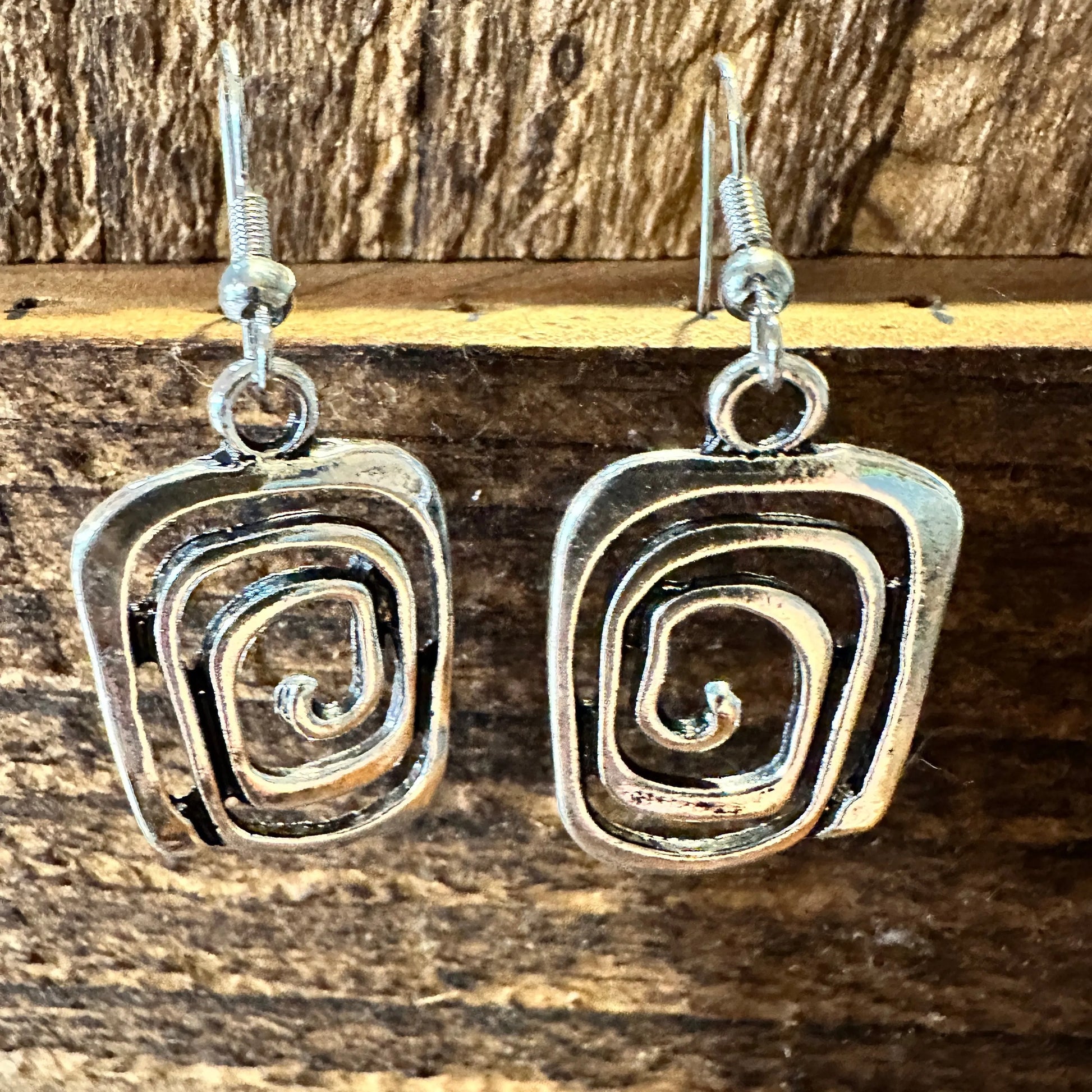 Boho Hippie Western Delicate Silver Drop Wire Earrings, Gift Box - Silver Elegant