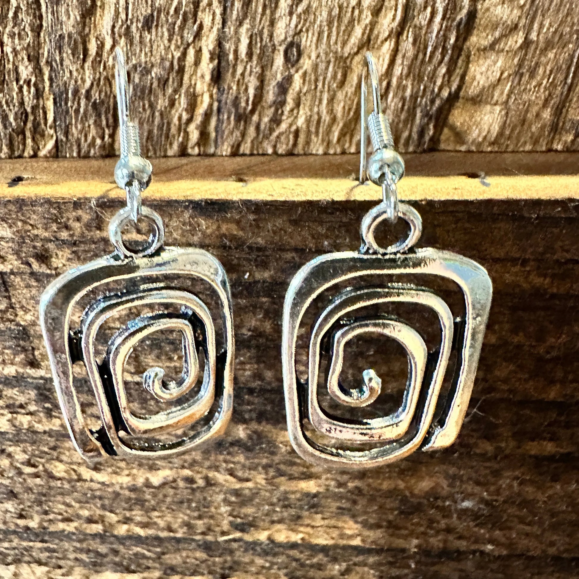 Boho Hippie Western Delicate Silver Drop Wire Earrings, Gift Box - Silver Elegant